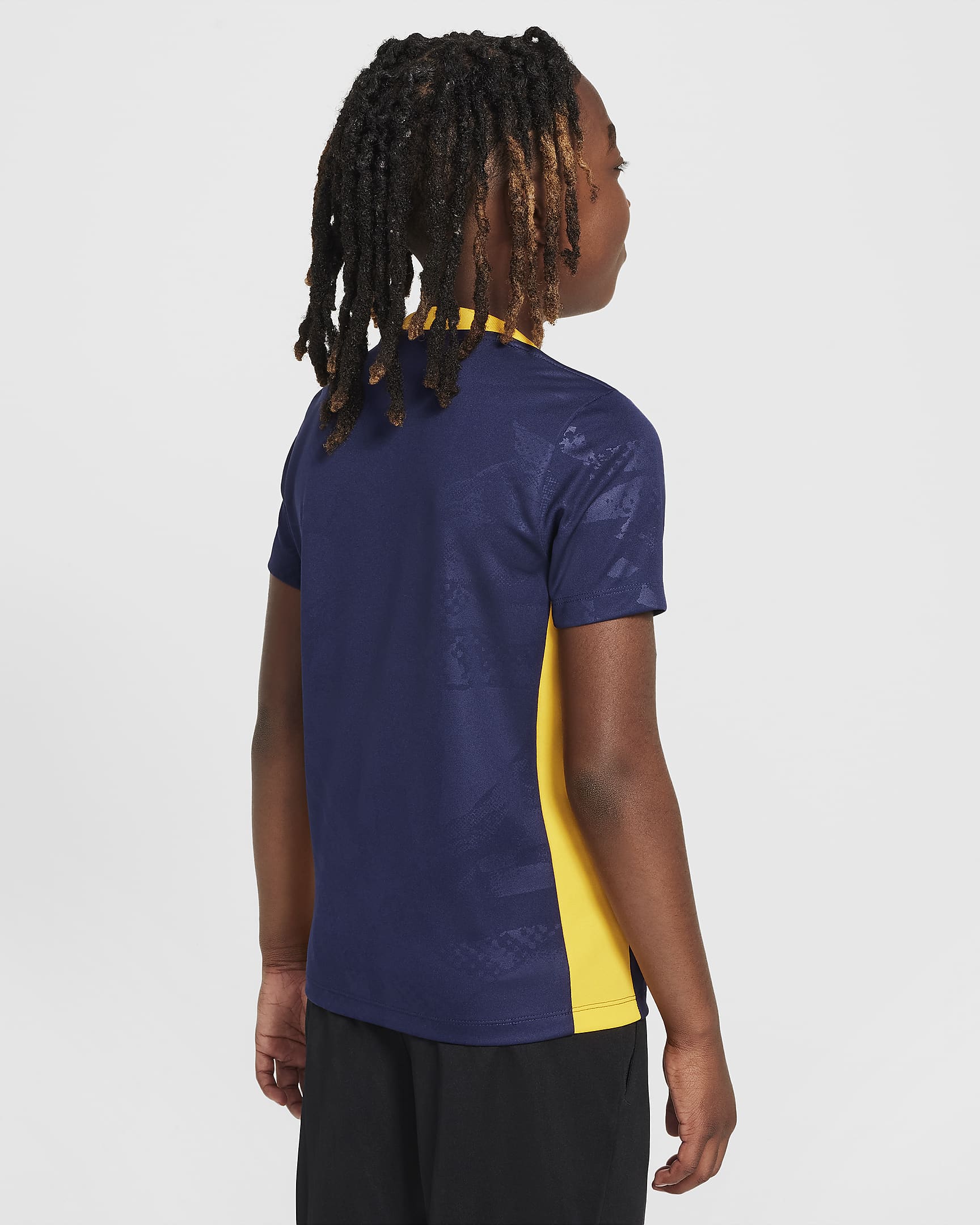 Předzápasové fotbalové tričko Nike Dri-FIT Inter Milán Academy Pro Third pro větší děti - Blackened Blue/University Gold/Lyon Blue