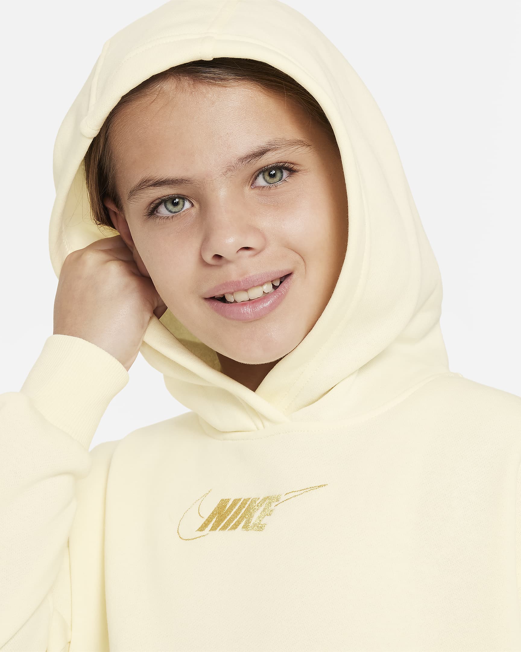 Nike Sportswear Club Fleece Big Kids' (Girls') Hoodie Dress - Coconut Milk/Metallic Gold