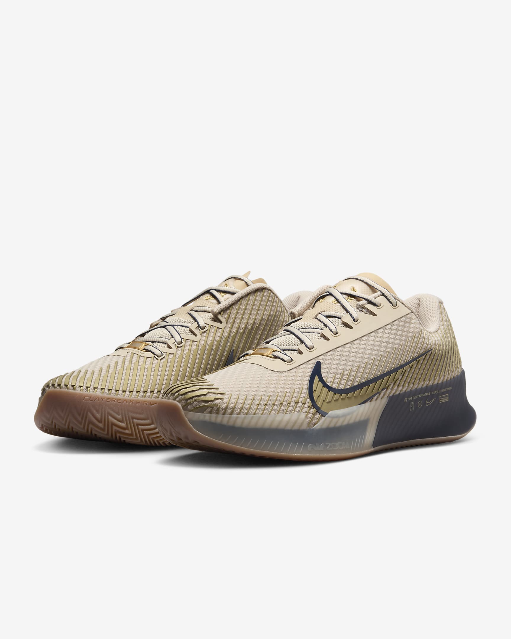 NikeCourt Air Zoom Vapor 11 Premium Men's Clay Court Tennis Shoes - Sand Drift/Thunder Blue/Gum Medium Brown/Metallic Gold