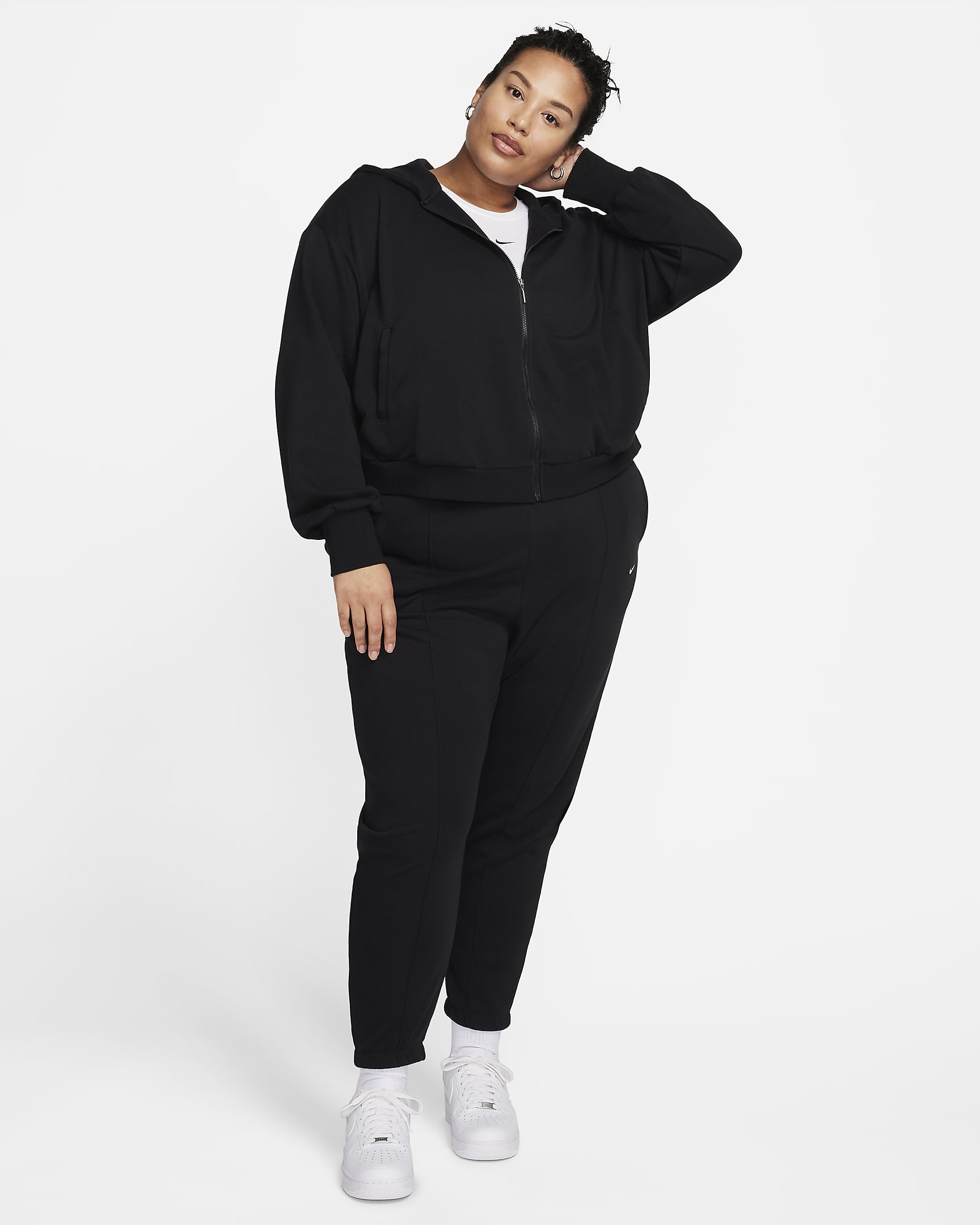 Nike Sportswear Chill Terry Women's Loose Full-Zip French Terry Hoodie (Plus Size) - Black/Sail