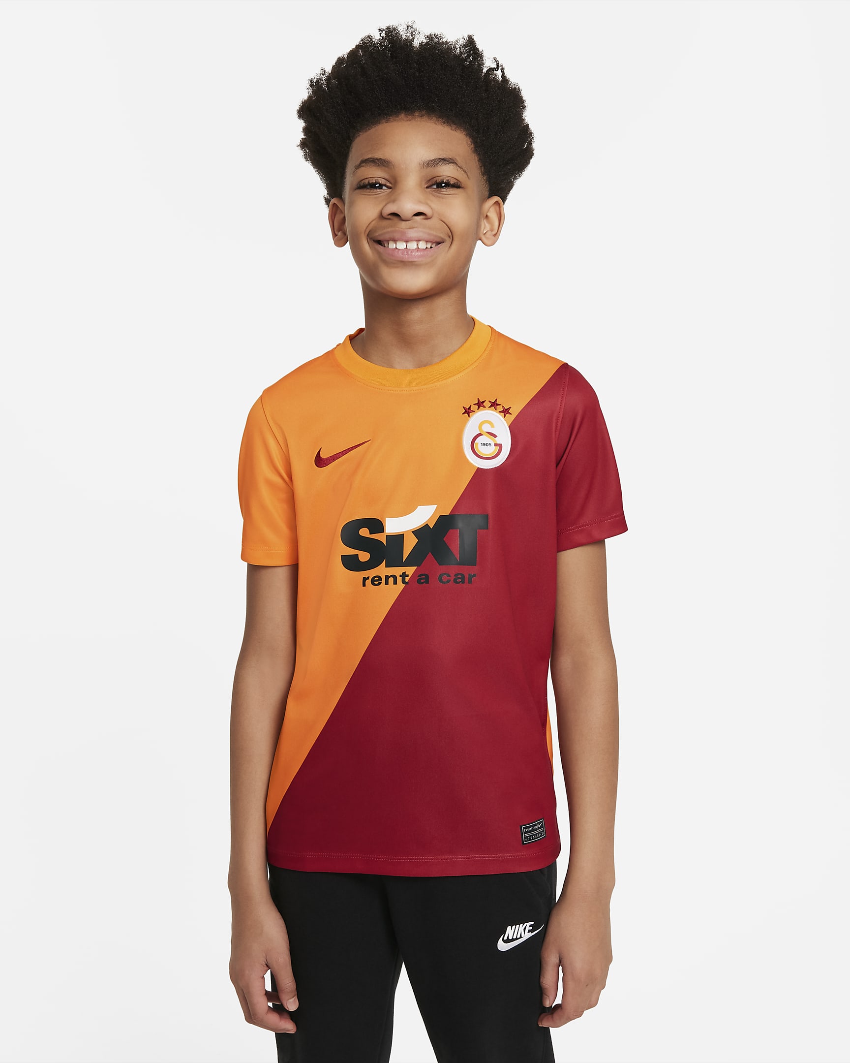 Galatasaray Home Older Kids' Short-Sleeve Football Top - Vivid Orange/Pepper Red/Pepper Red