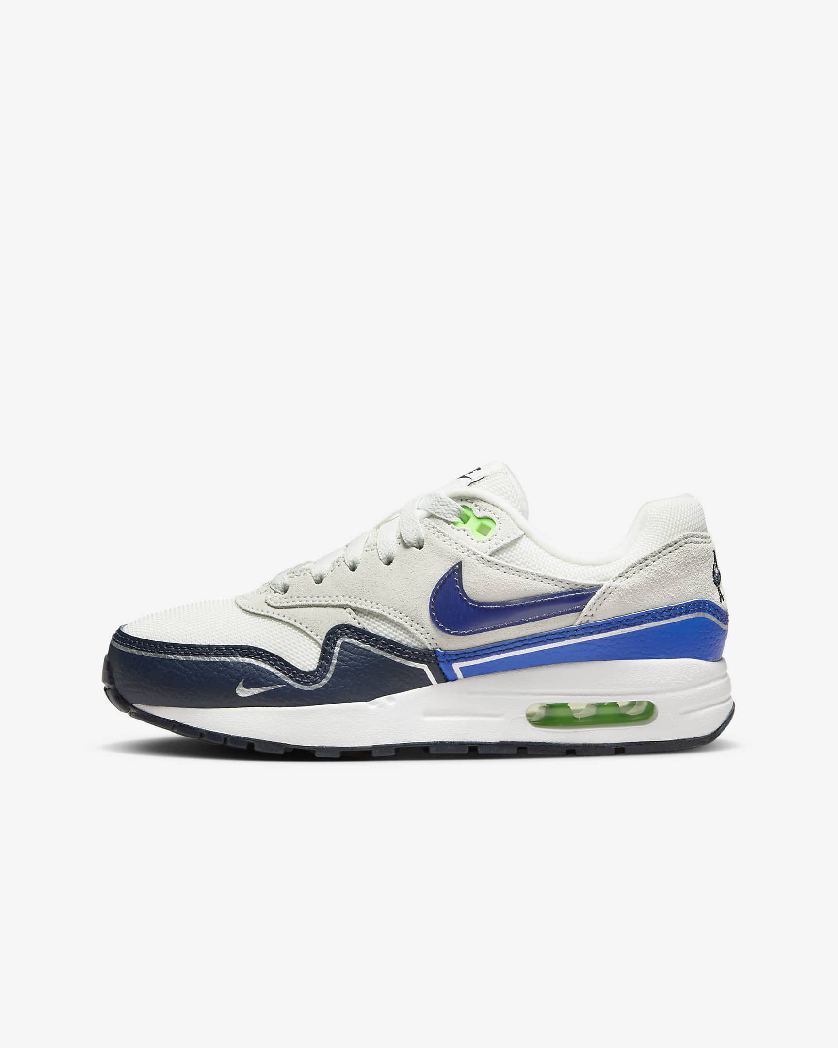 Calzado para niños talla grande Nike Air Max 1 - Blanco cumbre/Polvo fotón/Hiperroyal/Obsidiana