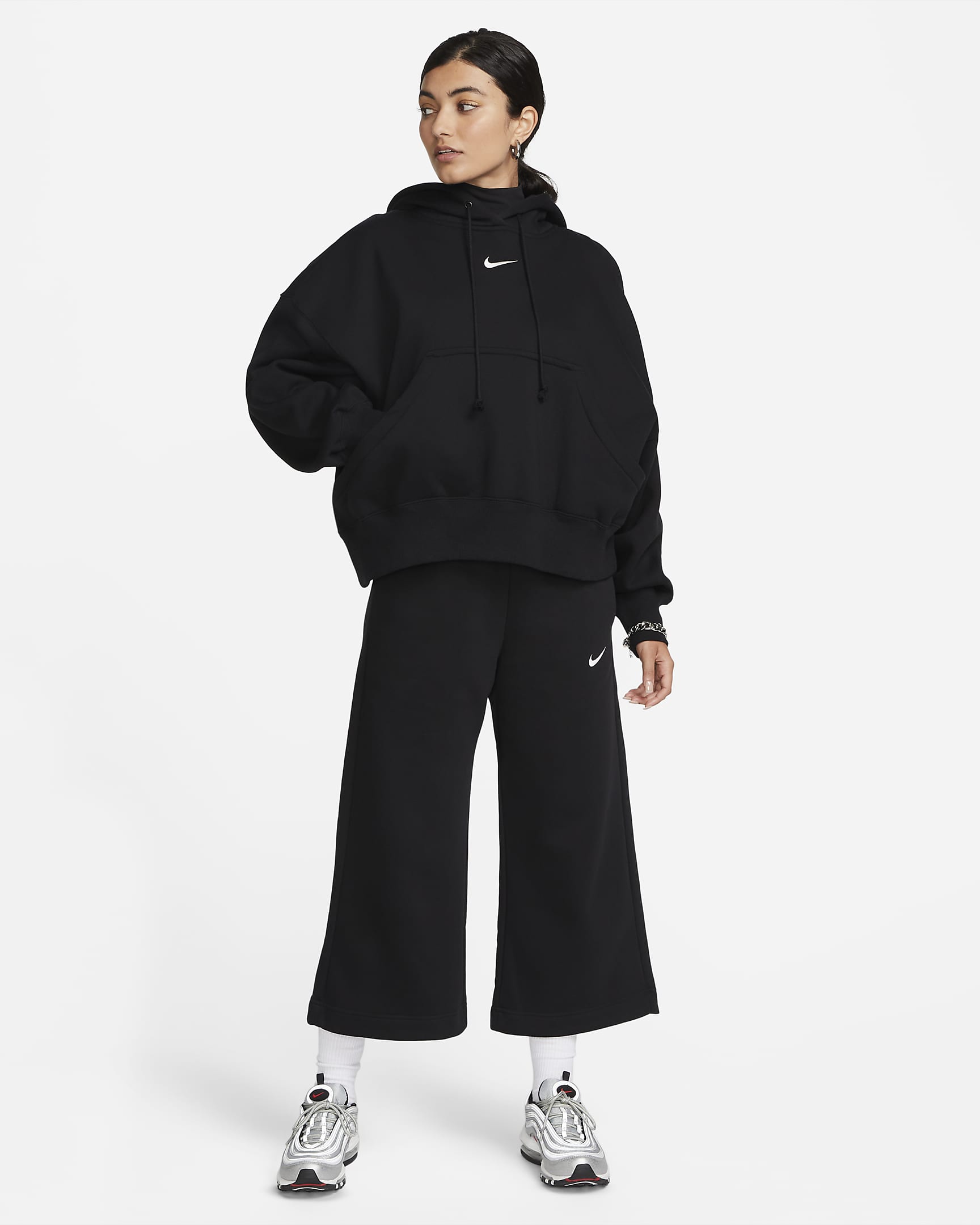 Nike Sportswear Phoenix Fleece Women's High-Waisted Cropped Tracksuit Bottoms - Black/Sail