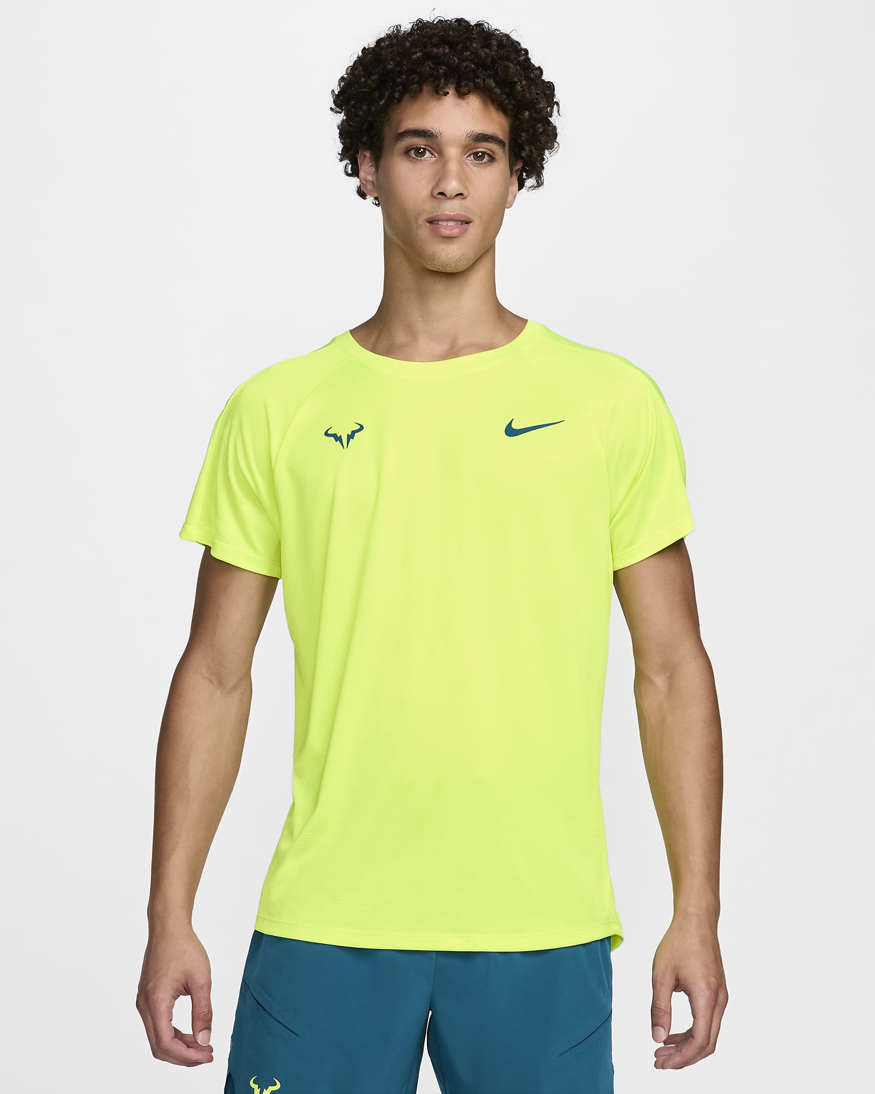 Rafa Challenger Nike Dri-FIT tennistop met korte mouwen voor heren - Volt/Geode Teal