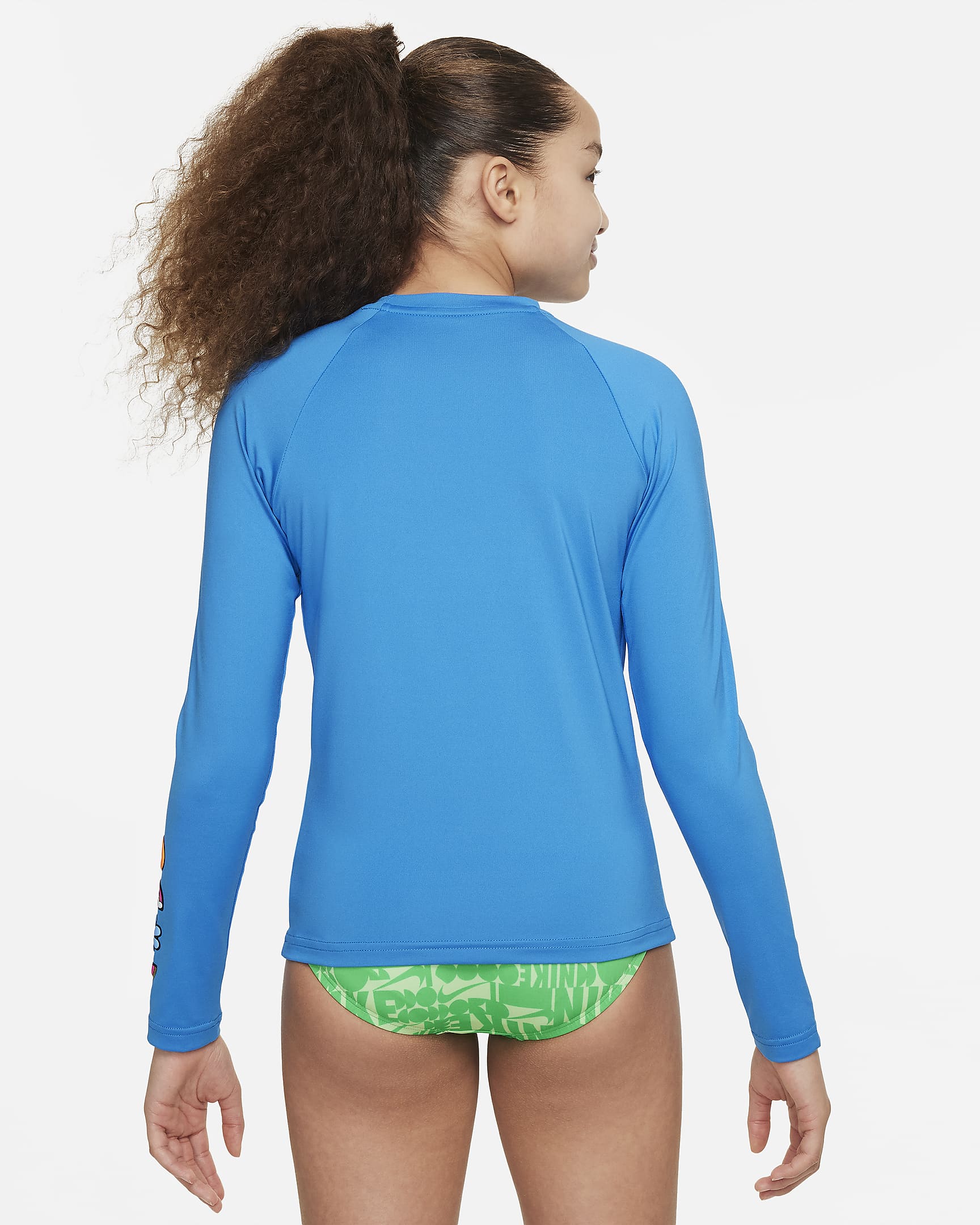 Playera Hydroguard de manga larga para niña talla grande Nike Swim Charms - Azul foto