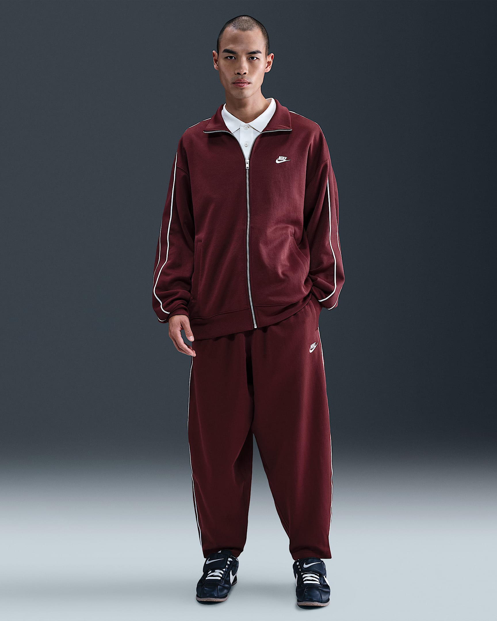 Nike Sportswear Club Men's Oversized Knit Tracksuit Bottoms - Dark Team Red/Sail/White