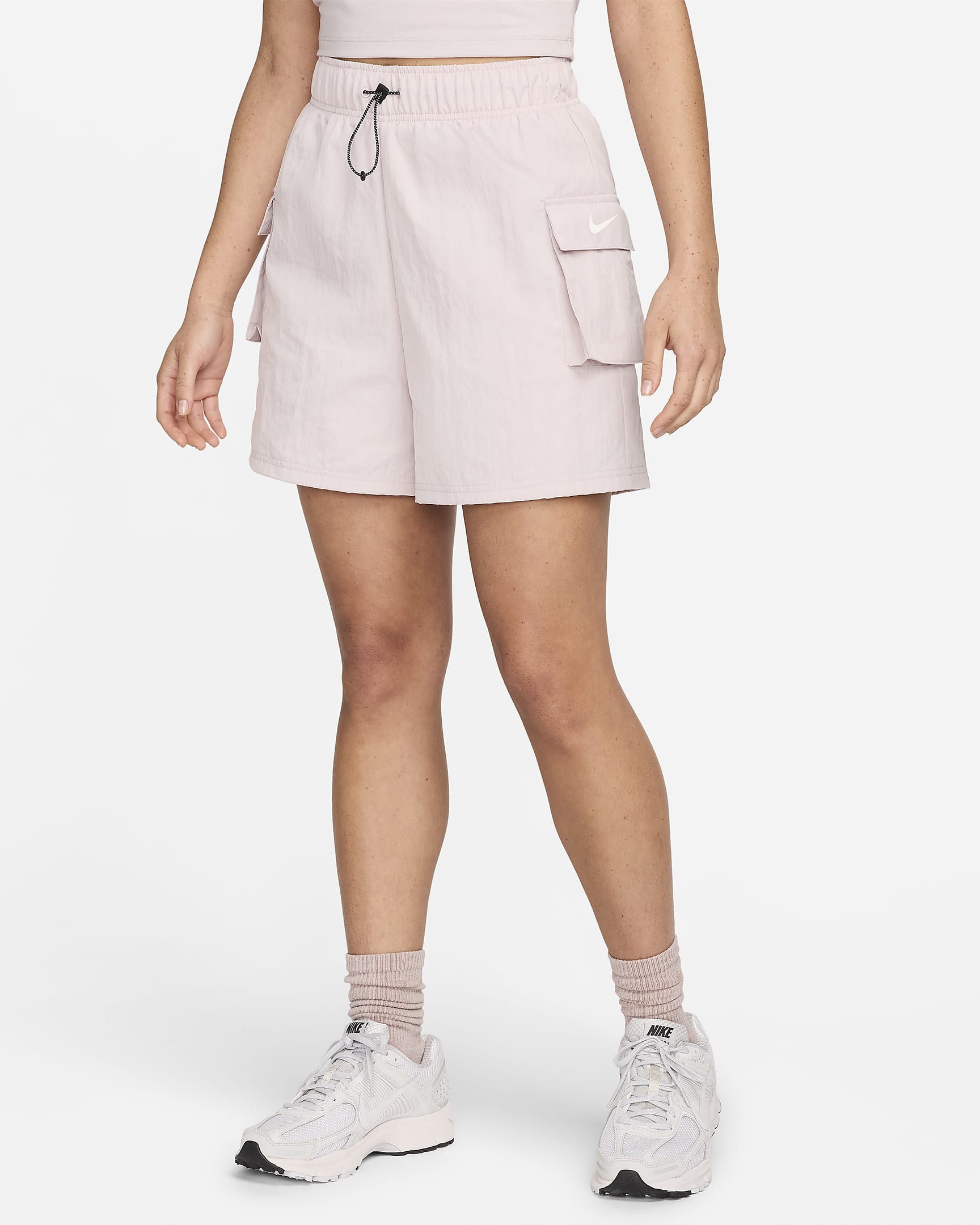 Shorts de tiro alto de tejido Woven para mujer Nike Sportswear Essential - Violeta platino/Vela