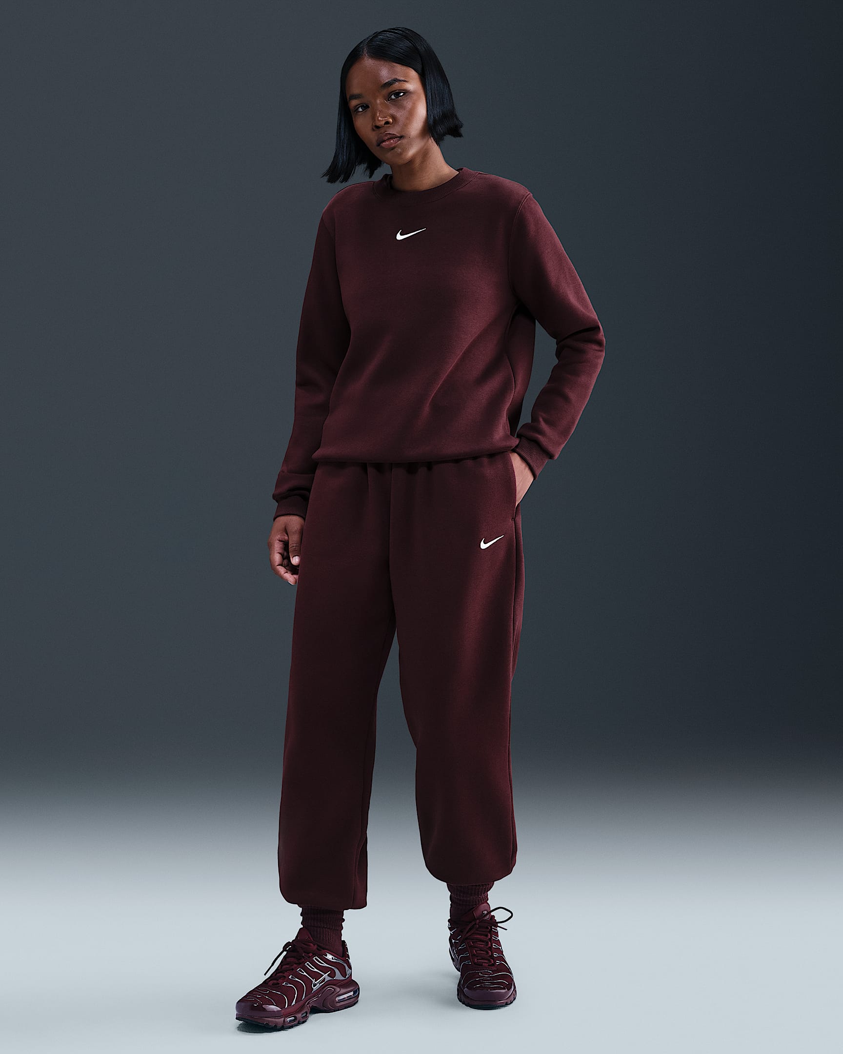 Nike Sportswear Phoenix Fleece Women's High-Waisted Oversized Sweatpants - Burgundy Crush/Sail