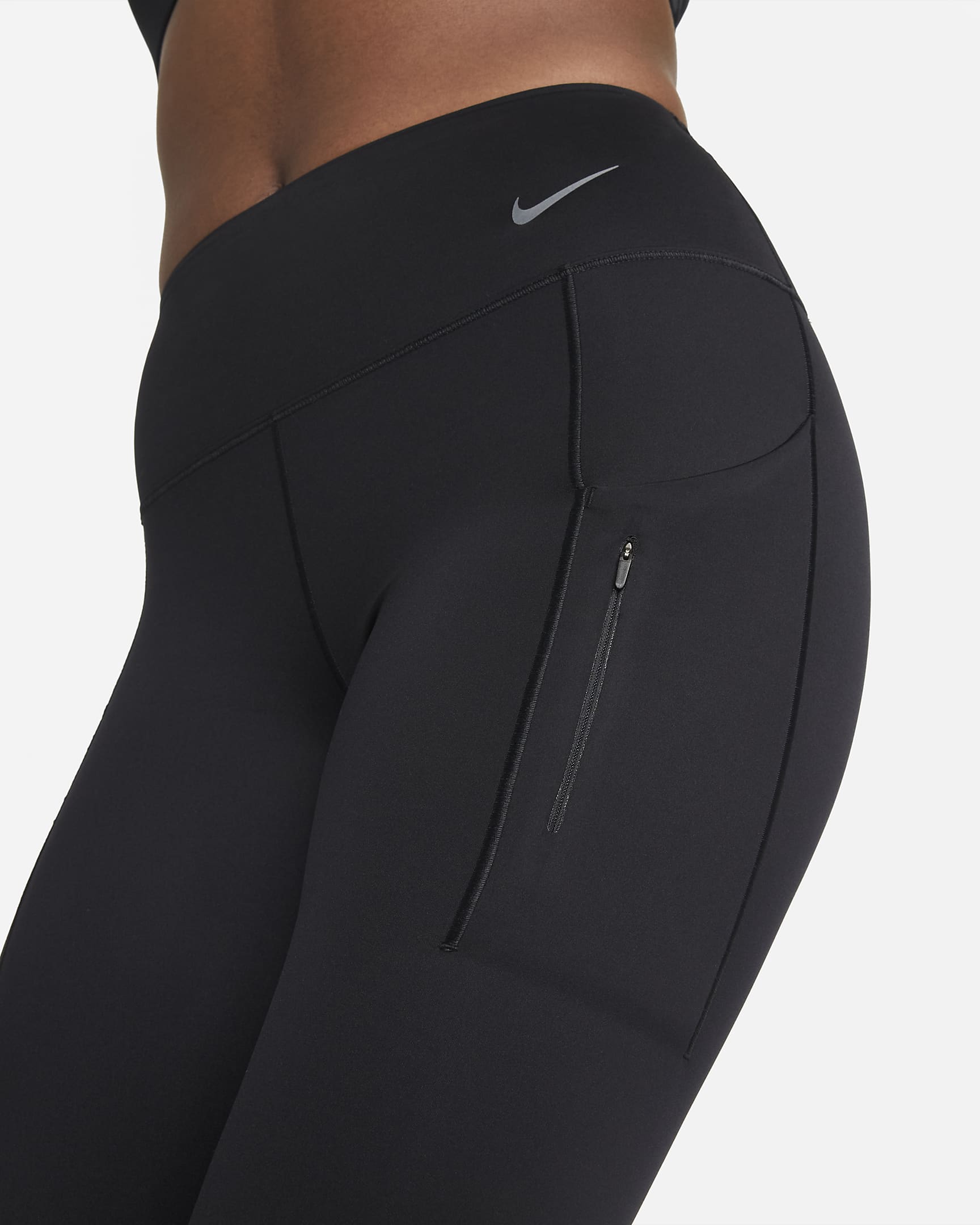 Nike Go erős tartást adó, középmagas derekú, teljes hosszúságú női leggings zsebekkel - Fekete/Fekete