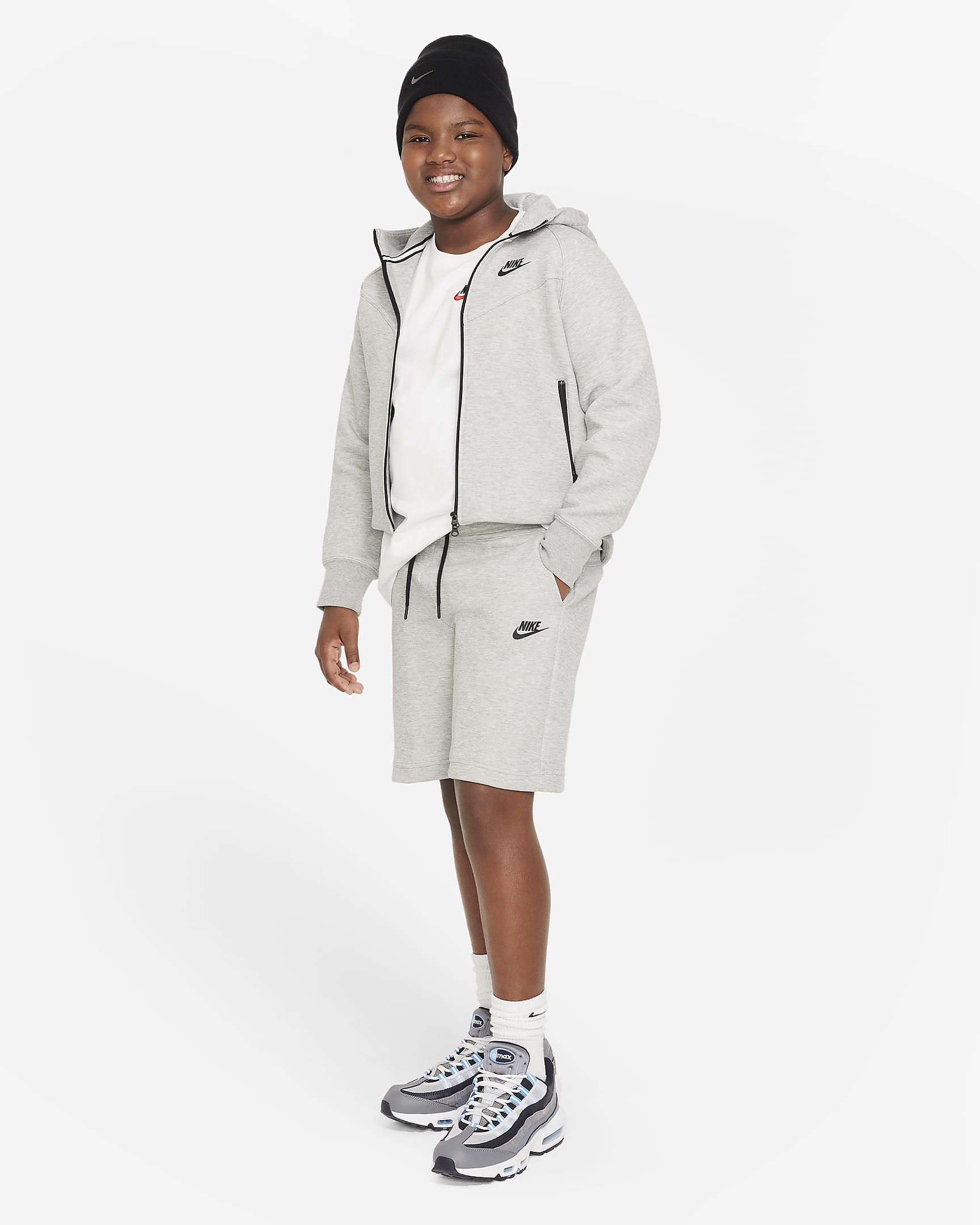 Nike Sportswear Tech Fleece Older Kids' (Boys') Shorts (Extended Size) - Dark Grey Heather/Black/Black