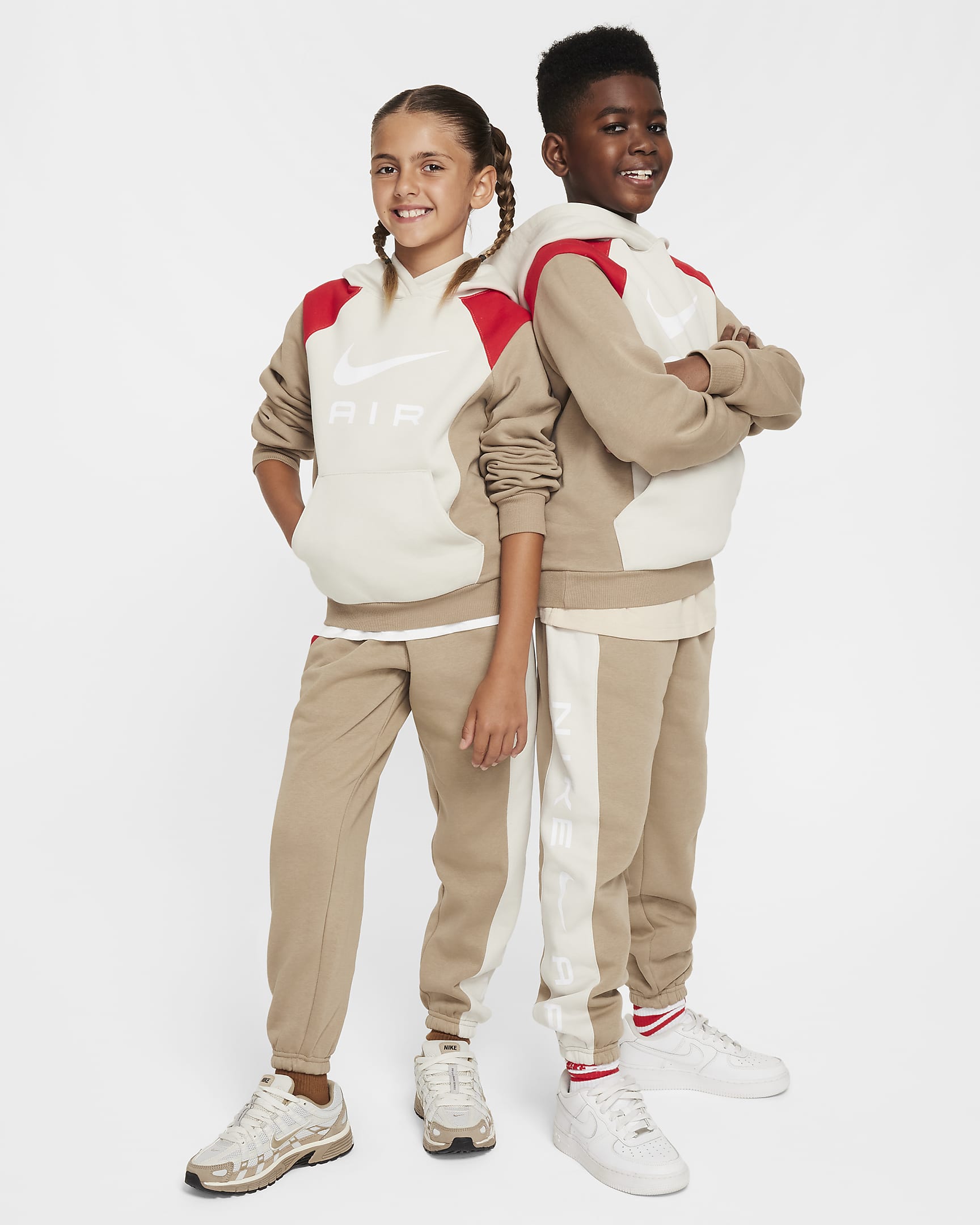 Nike Air Older Kids' Trousers - Khaki/Light Orewood Brown/University Red/White