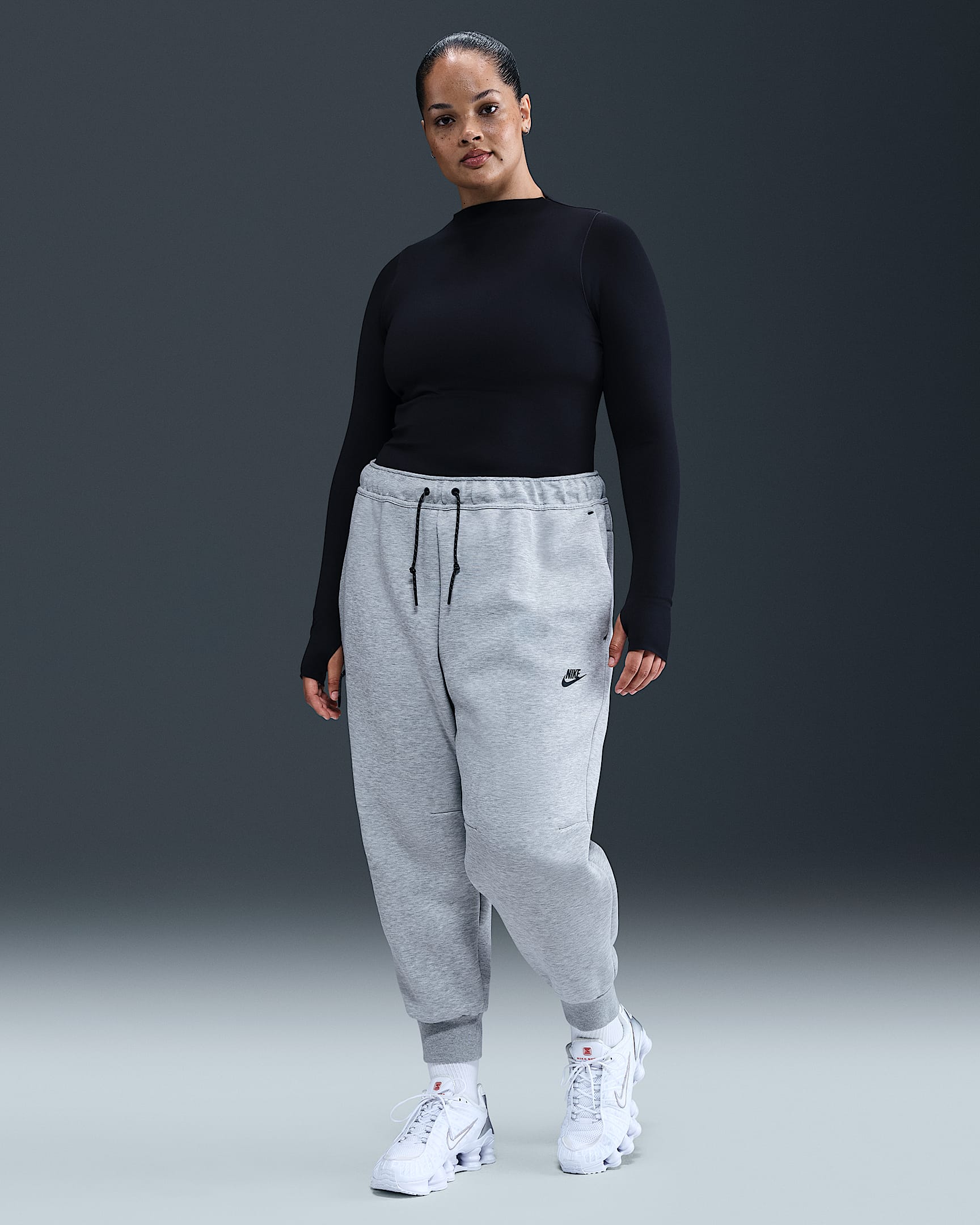 Nike Sportswear Tech Fleece Women's Mid-Rise Joggers (Plus Size) - Dark Grey Heather/Black