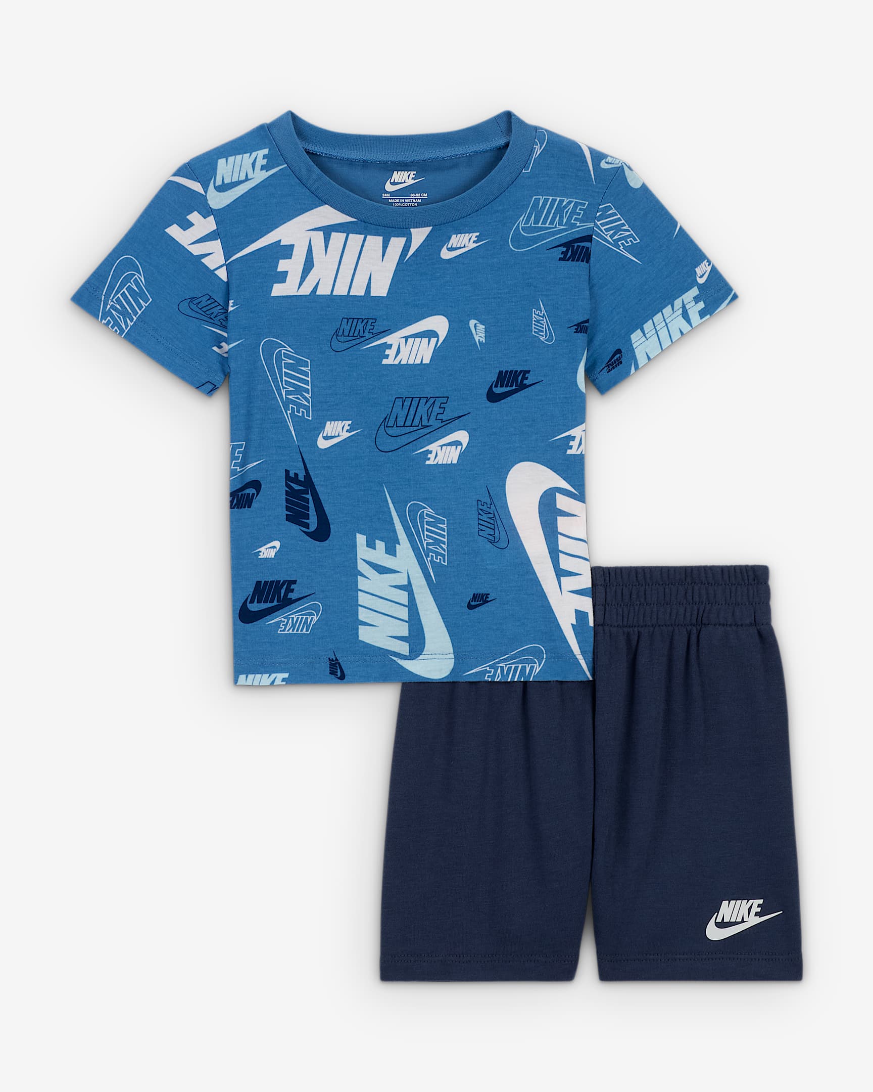Nike Sportswear Conjunt de samarreta estampada i pantalons curts de teixit French Terry lleugers - Nadó (12-24 M) - Midnight Navy