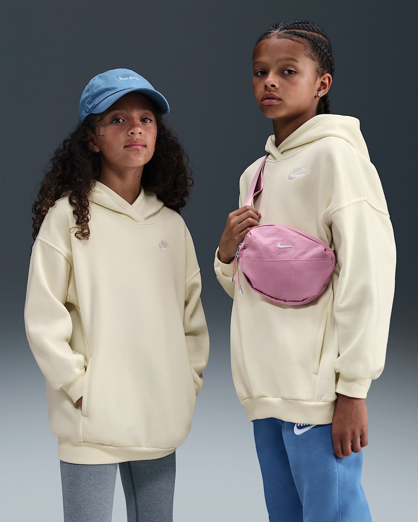 Nike Sportswear Club Fleece Big Kids' Oversized Pullover Hoodie - Soft Pearl/Soft Pearl/White