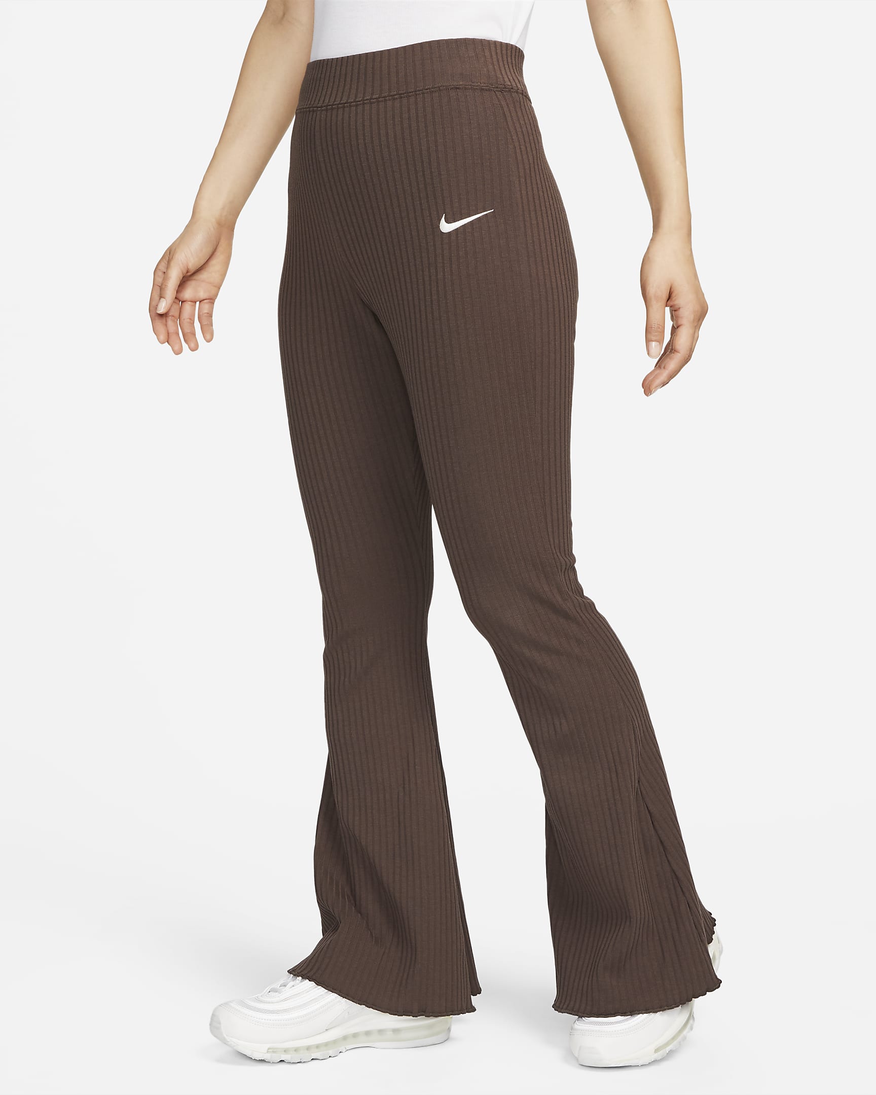 Nike Sportswear Women's High-Waisted Ribbed Jersey Trousers - Baroque Brown/Sail