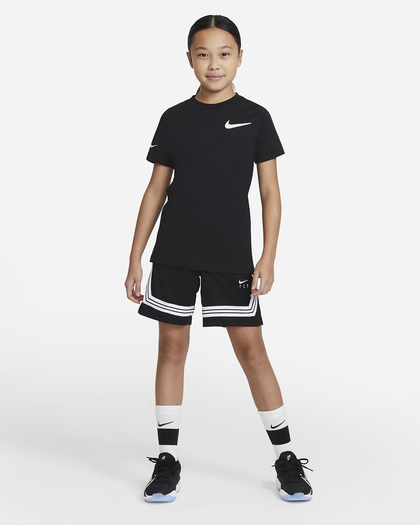 Nike Fly Crossover Big Kids' (Girls') Basketball Shorts - Black/White/White