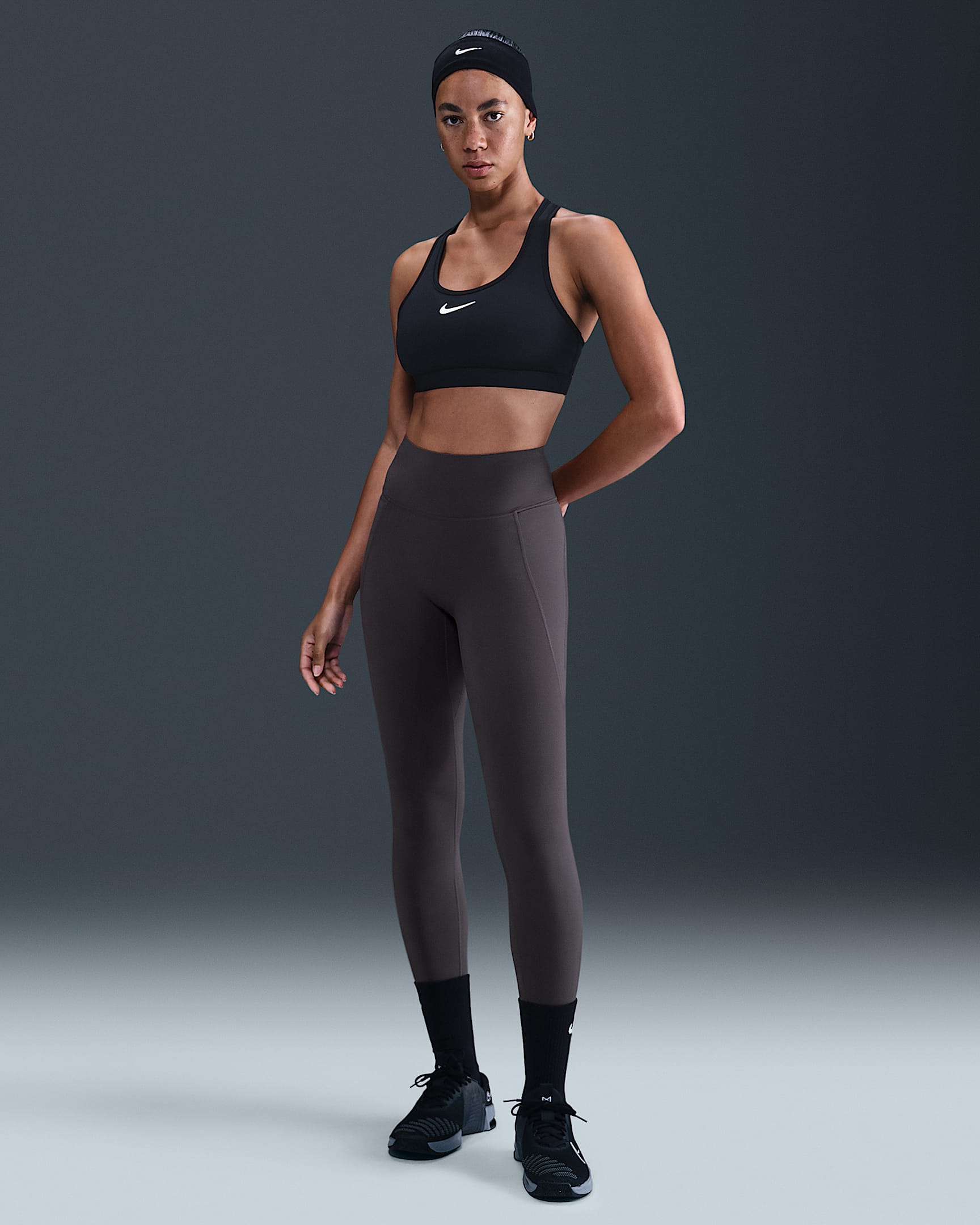 Nike Universa Women's Medium-Support High-Waisted Full-Length Leggings with Pockets - Thunder Grey/Thunder Grey/Dark Shadow