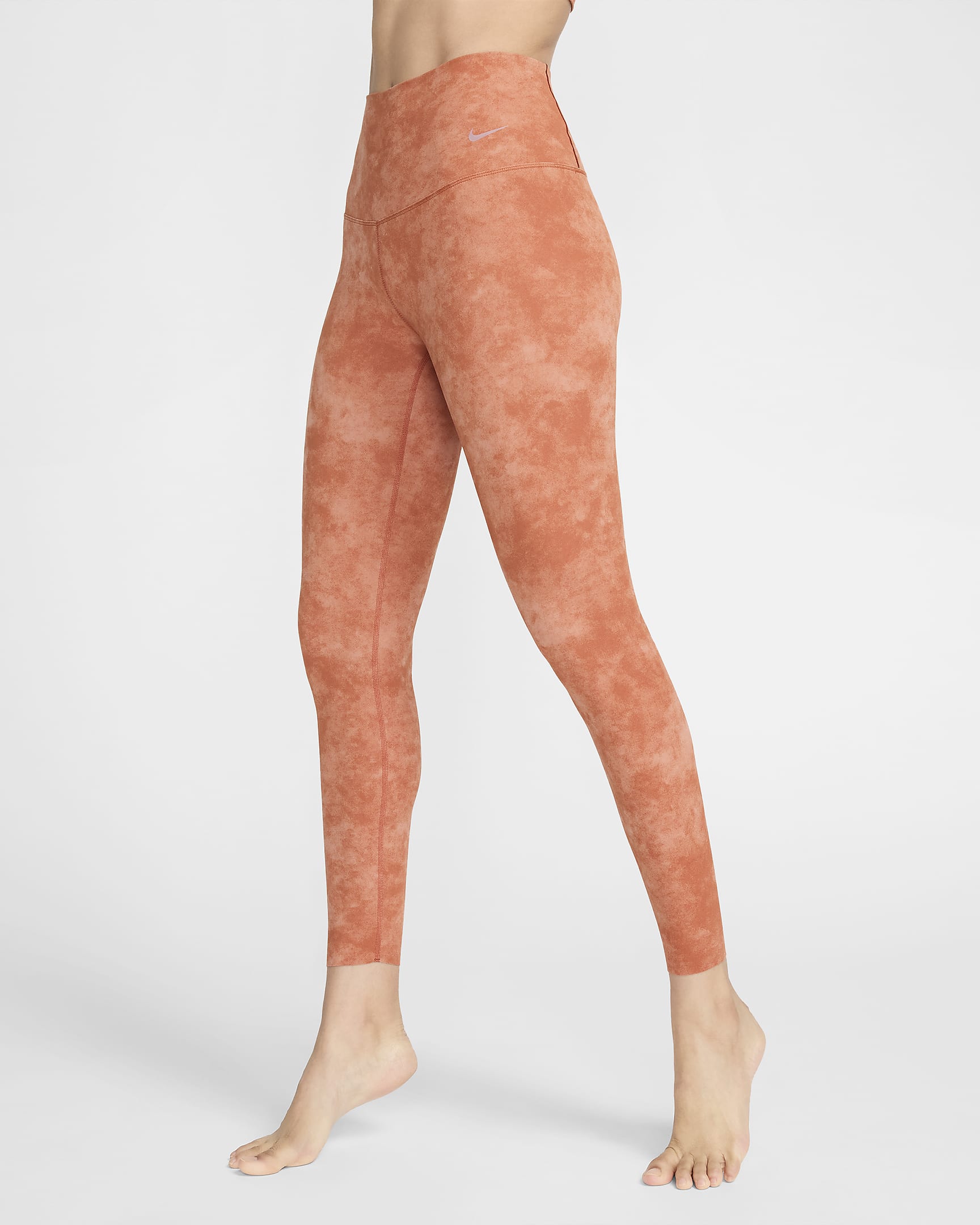 Nike Zenvy Tie-Dye 7/8-legging met hoge taille en lichte ondersteuning voor dames - Burnt Sunrise/Zwart