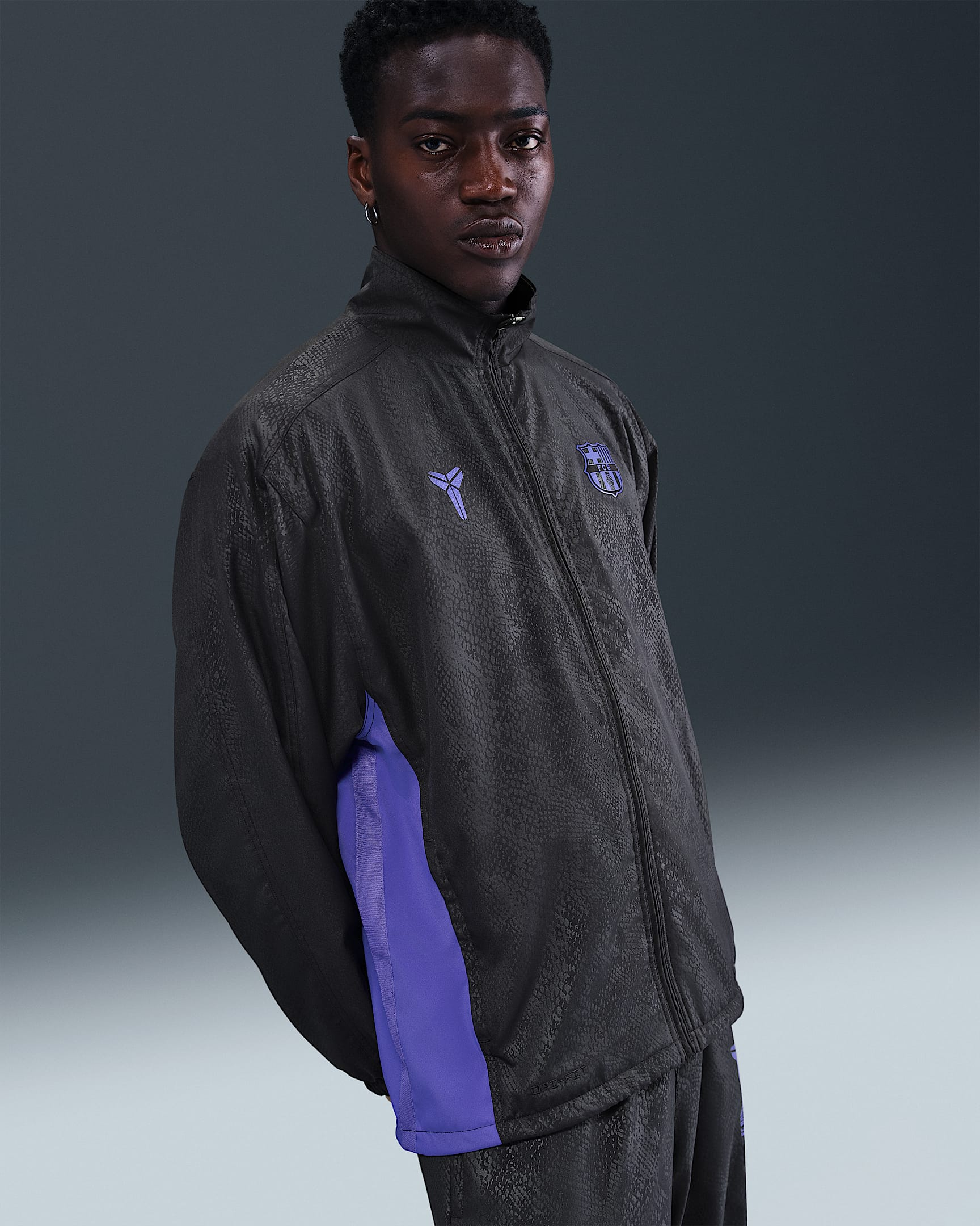 FC Barcelona Away Men's Kobe Soccer Graphic Track Jacket - Black/Persian Violet/Persian Violet