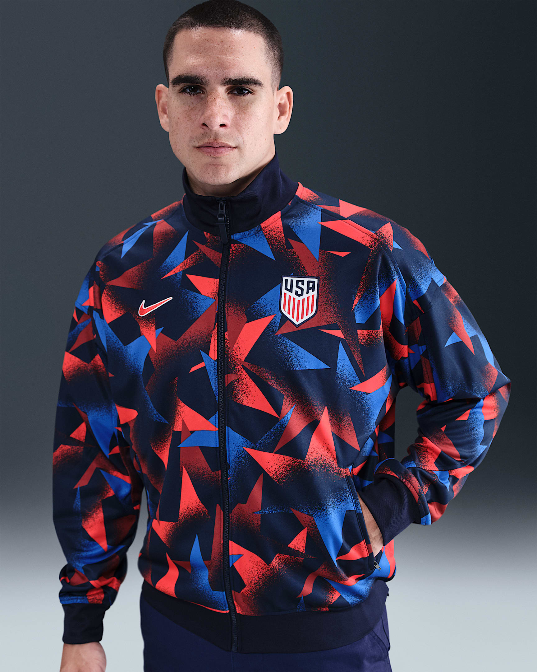 USMNT Academy Pro Men's Nike Dri-FIT Soccer Anthem Jacket - Obsidian/Challenge Red