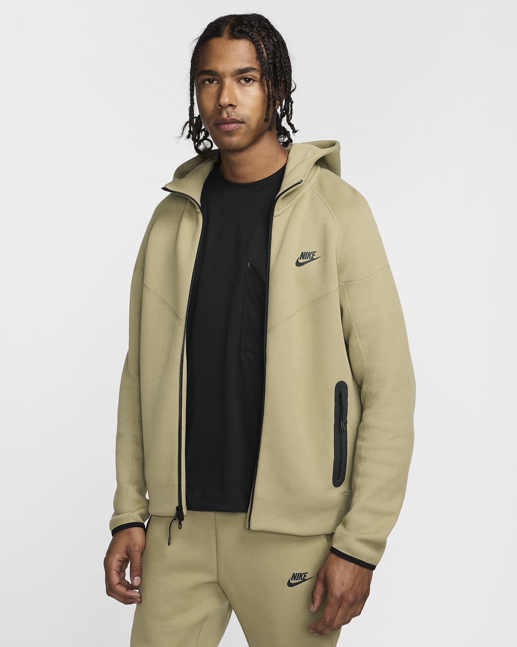 Nike Sportswear Tech Fleece Windrunner cipzáras, kapucnis férfipulóver - Neutral Olive/Fekete