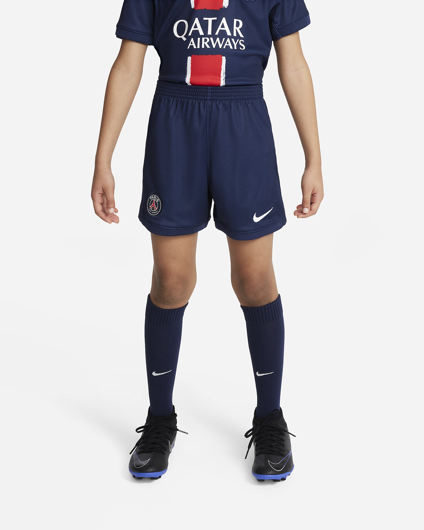 Paris Saint-Germain 2024/25 Stadium (hjemmedrakt) Nike Football Replica draktsett i tre deler til små barn - Midnight Navy/Midnight Navy/Hvit