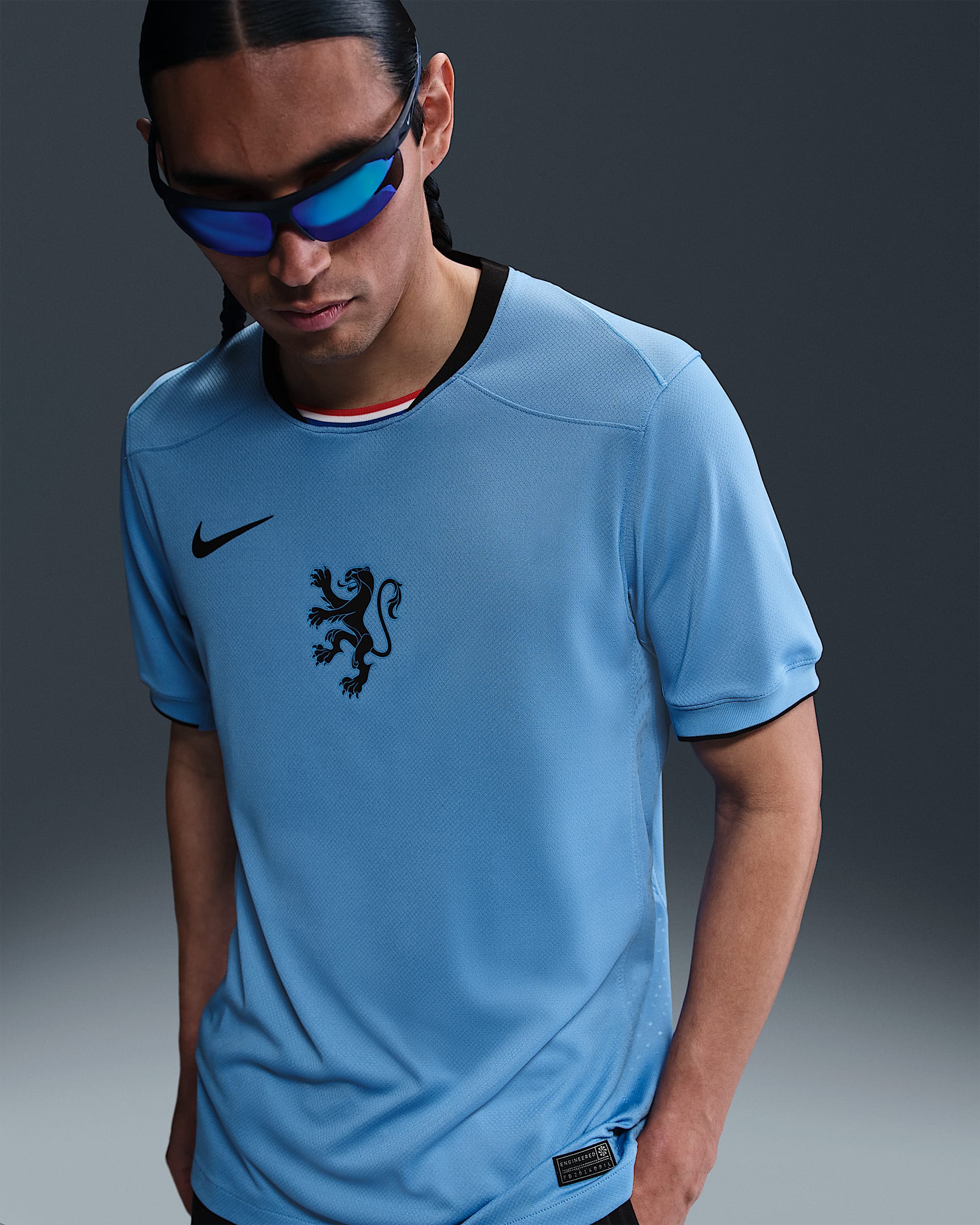 Netherlands 2025 Stadium Away (Women's Team) Men's Nike Dri-FIT Soccer Replica Jersey - Blue Beyond/Black