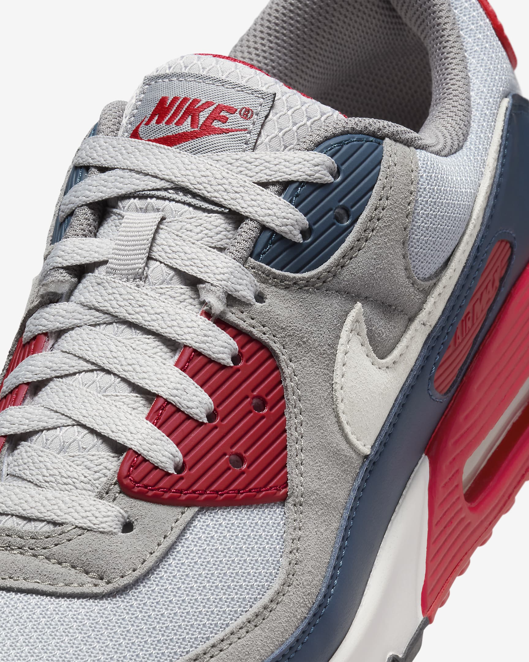 Nike Air Max 90 Men's Shoes - Light Smoke Grey/Armoury Navy/Fire Red/Phantom