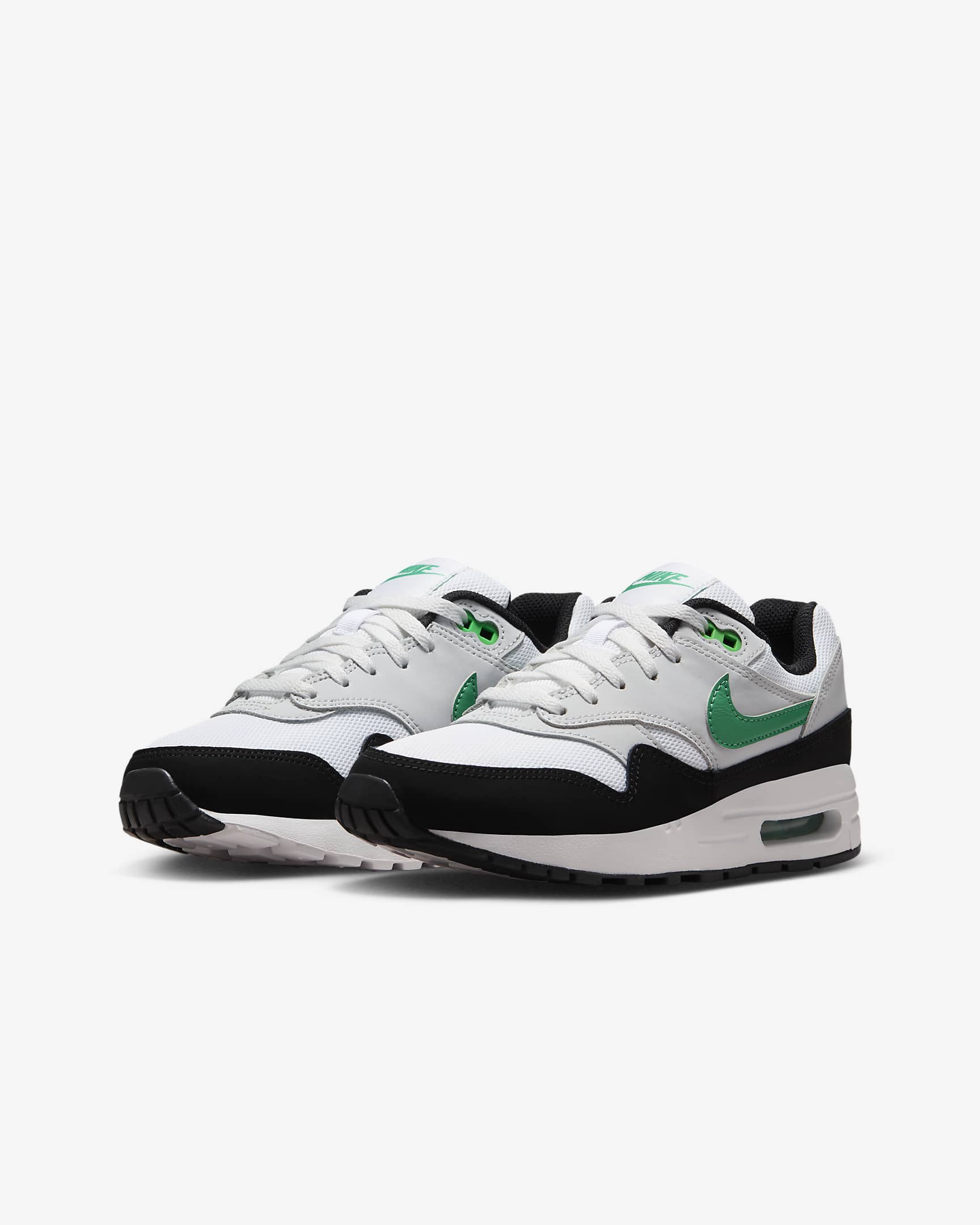 Air Max 1 Older Kids' Shoes - White/Pure Platinum/Black/Stadium Green