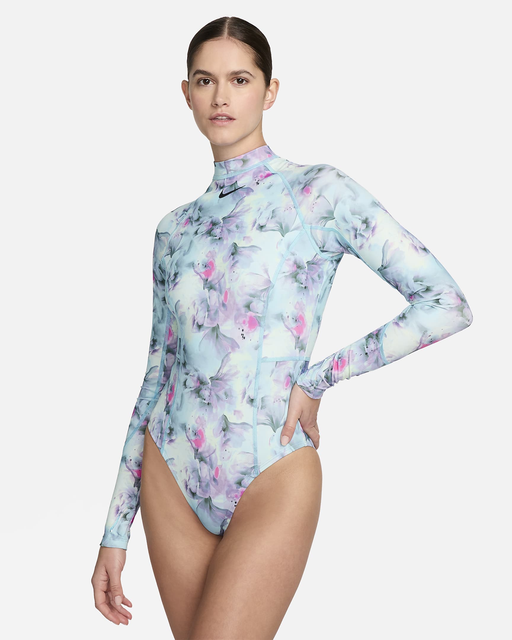 Nike Swim Hydralock Fusion Women's Long-Sleeve One-Piece Swimsuit - Aquarius Blue/Vapour Green/Bicoastal/Black