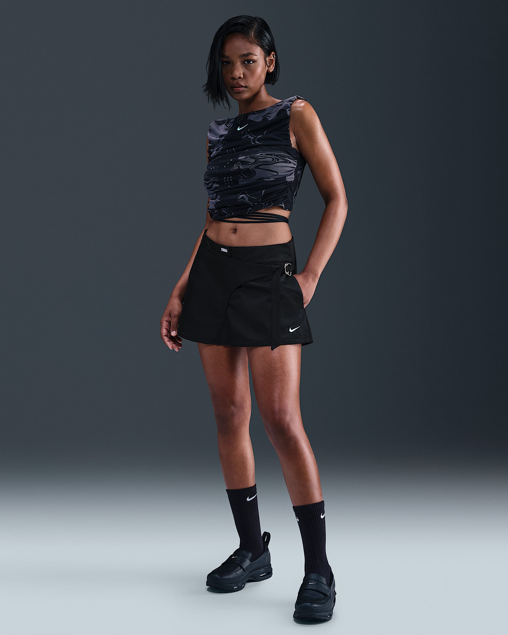 Shorts de tiro alto de 8 cm para mujer Serena Williams Design Crew - Negro/Espuma menta