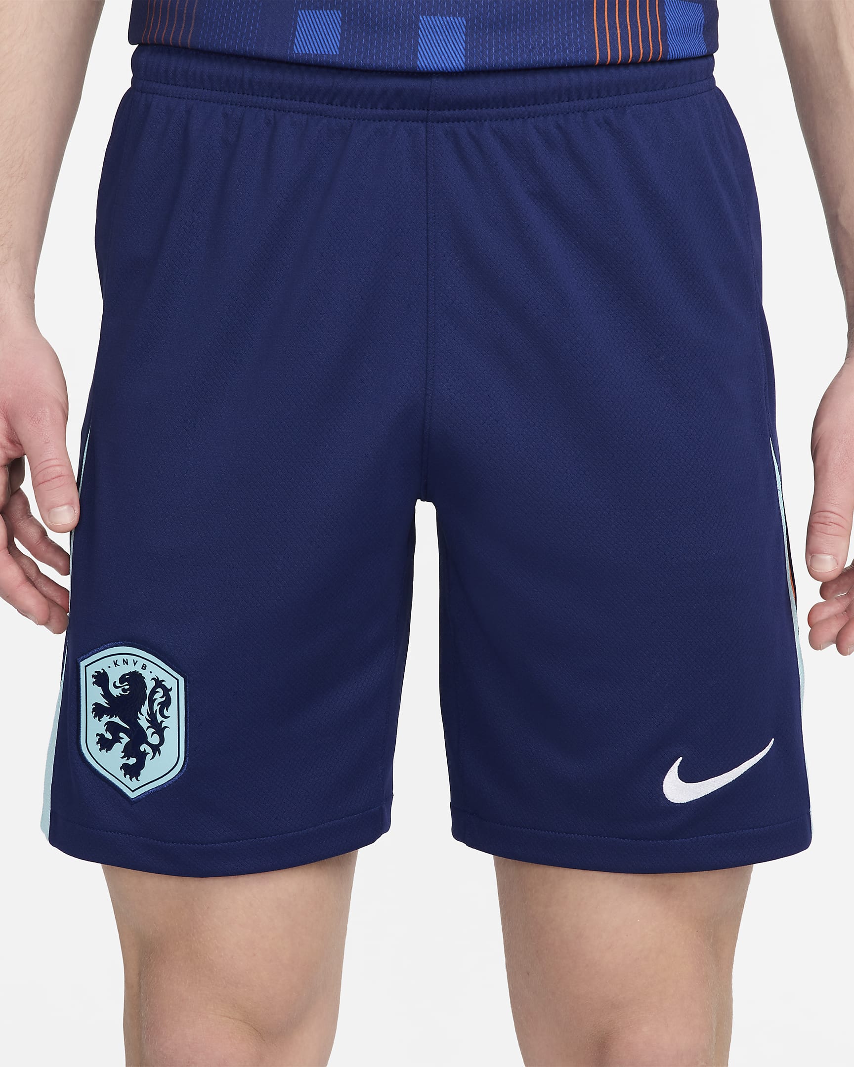 Nederland 2024 Stadium Uit Nike Dri-FIT replica voetbalshorts voor heren - Blue Void/Safety Orange/Copa/Wit