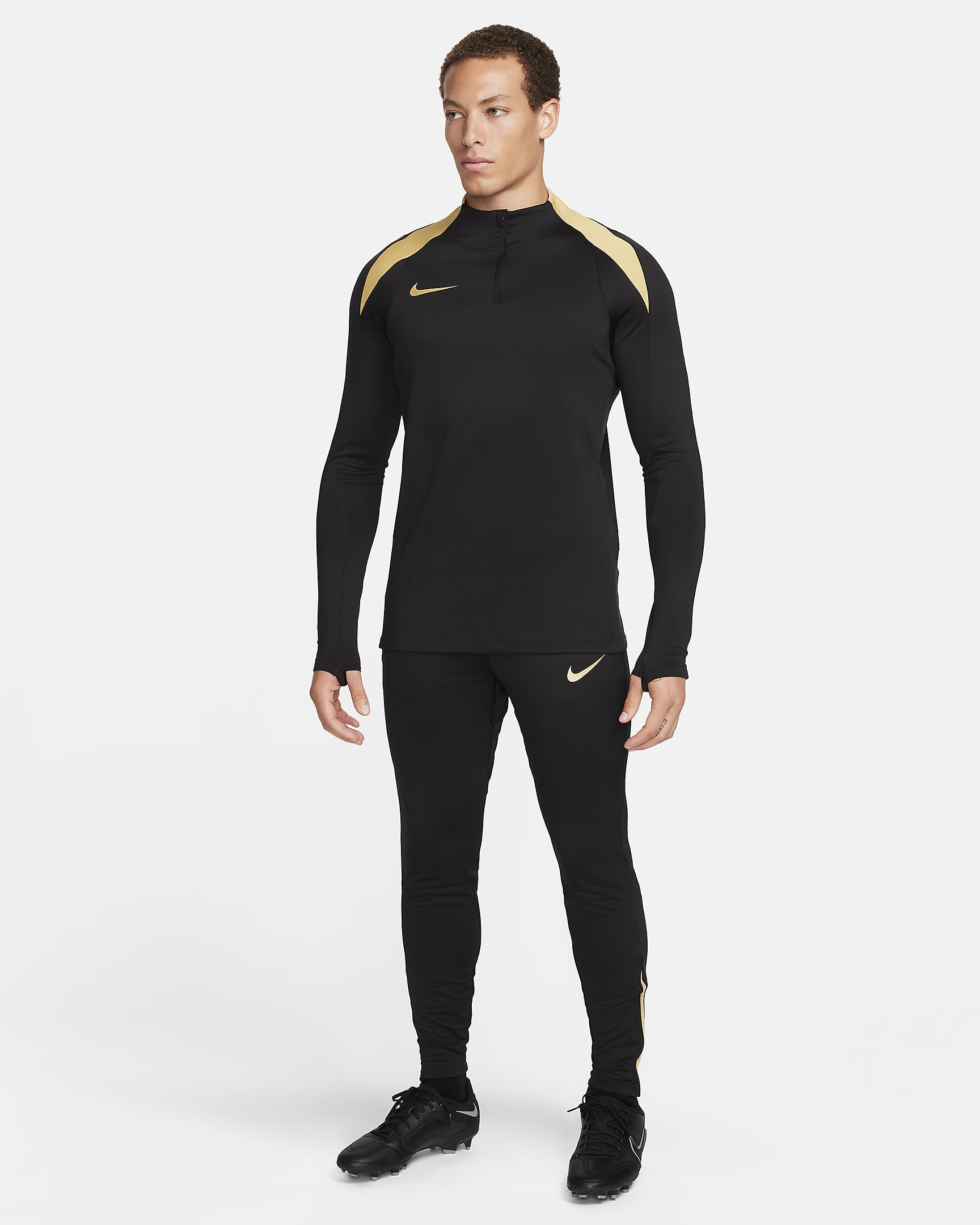 Nike Strike Dri-FIT férfi futballnadrág - Fekete/Fekete/Jersey Gold/Metallic Gold