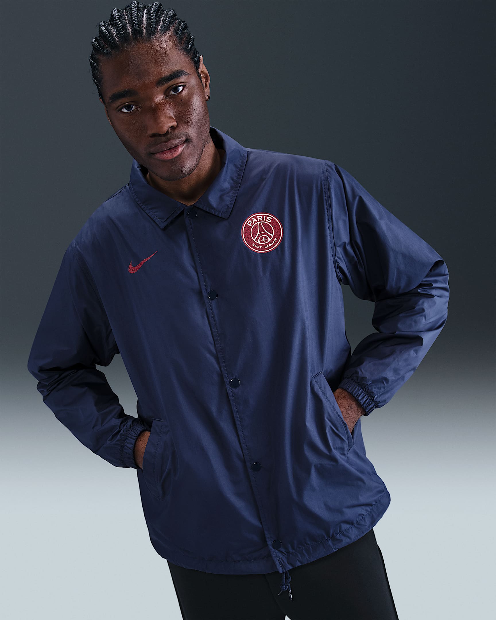 Veste de coach Nike Football Paris Saint-Germain Club pour homme - Midnight Navy