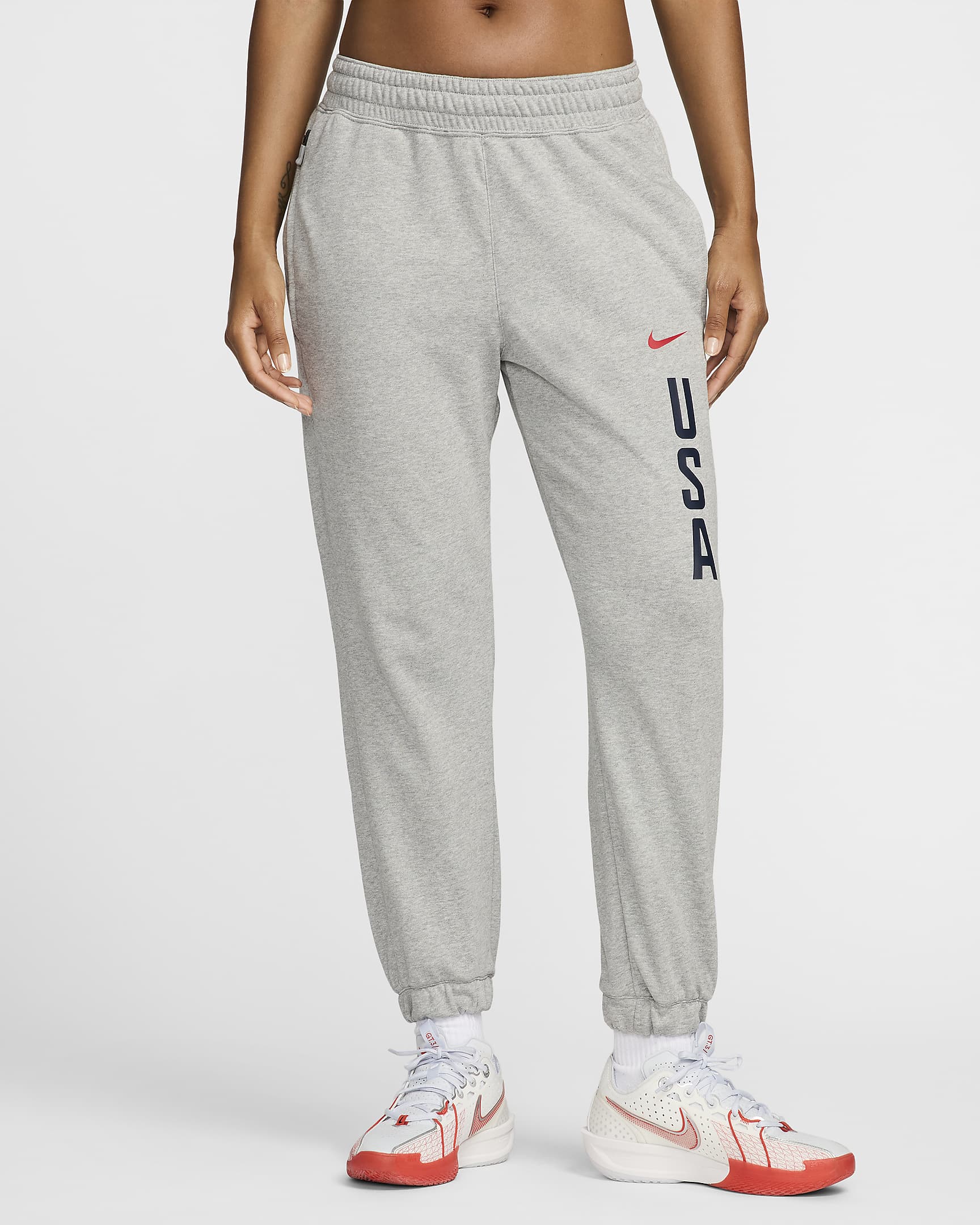 USA Practice Women's Nike Basketball Fleece Pant - Dark Grey Heather/Sport Red/Sport Red