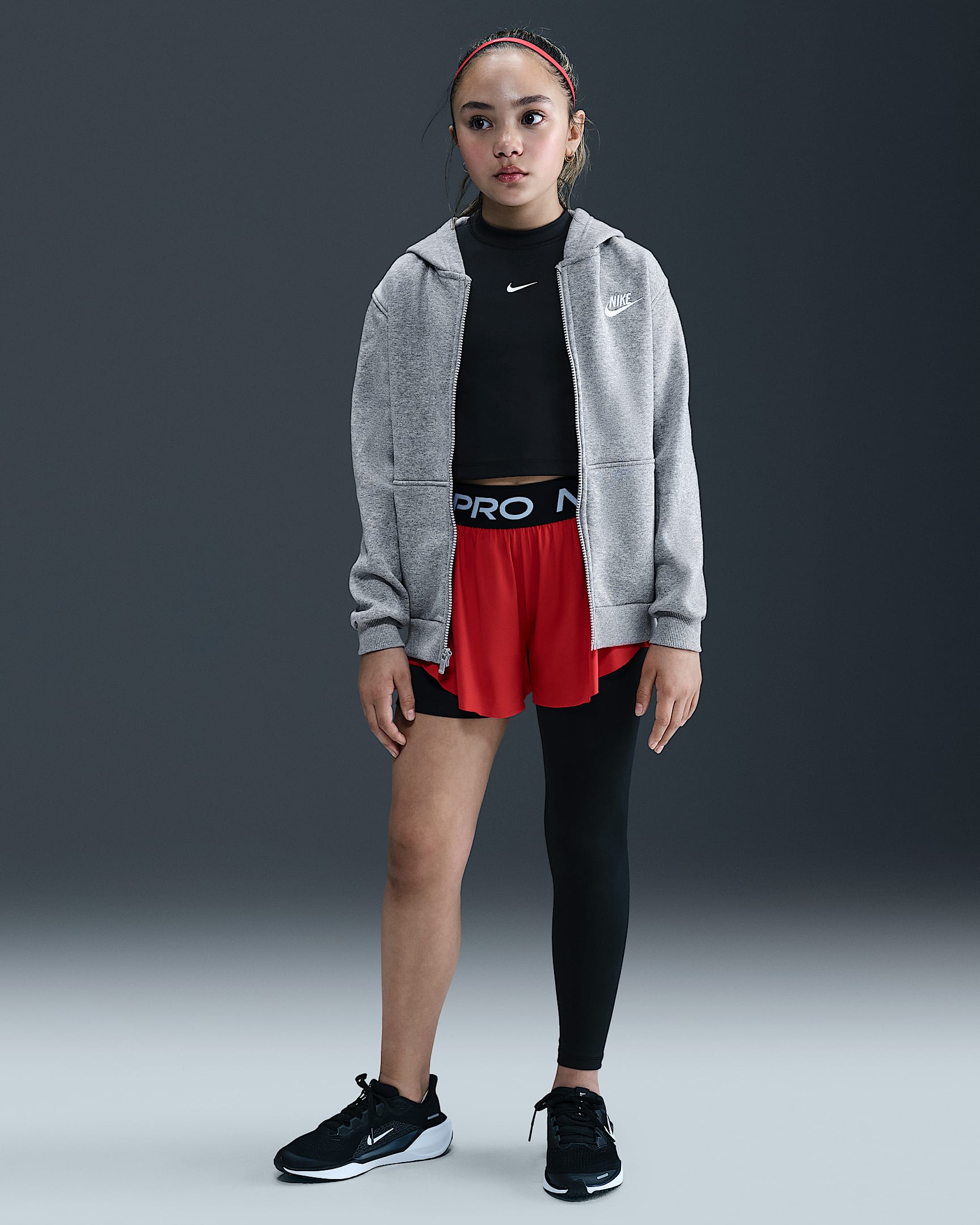 Nike Pro Big Kids' (Girls') Mid-Rise Single-Leg Leggings - Black/White/White