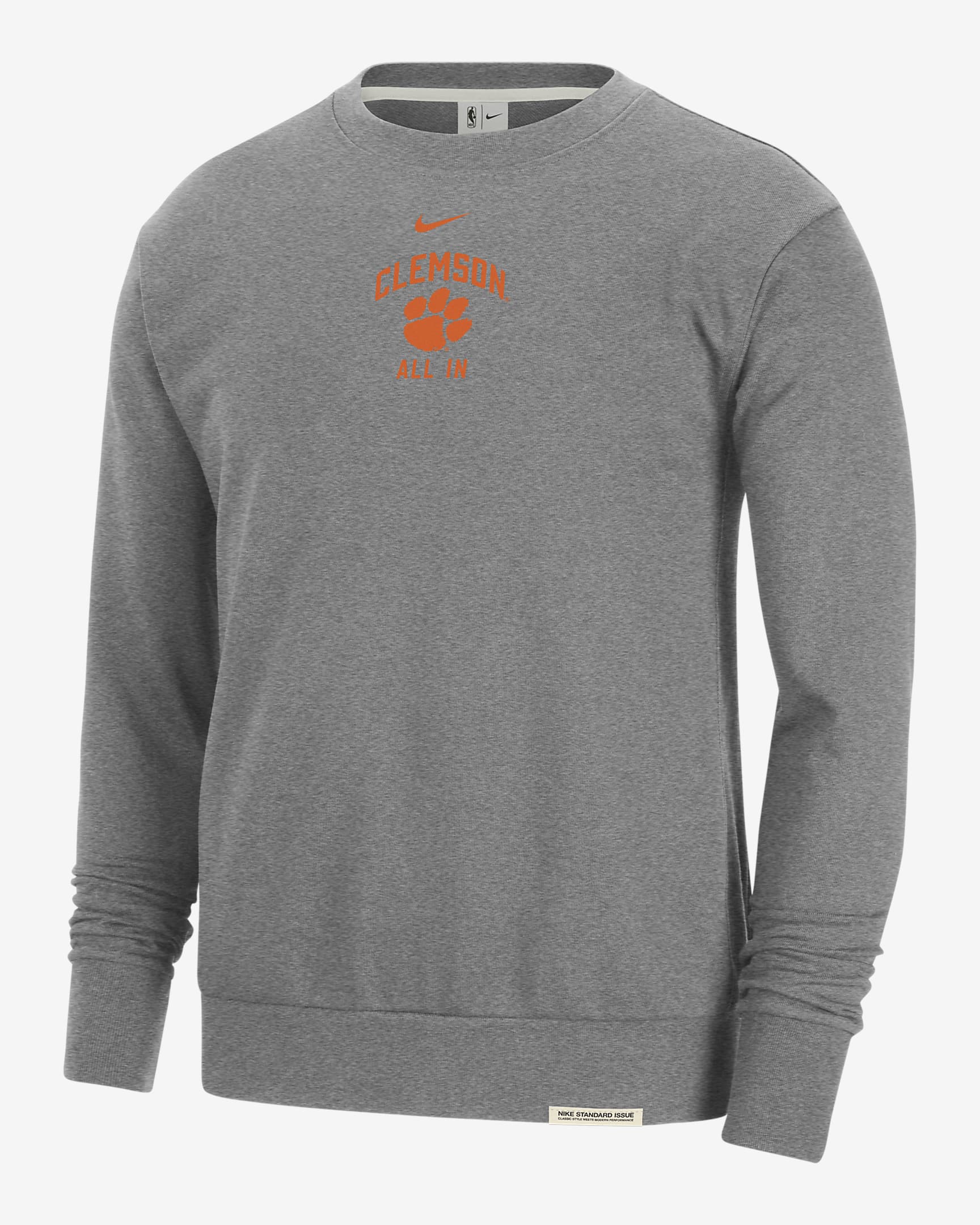 Clemson Standard Issue Men's Nike College Fleece Crew-Neck Sweatshirt - Dark Grey Heather