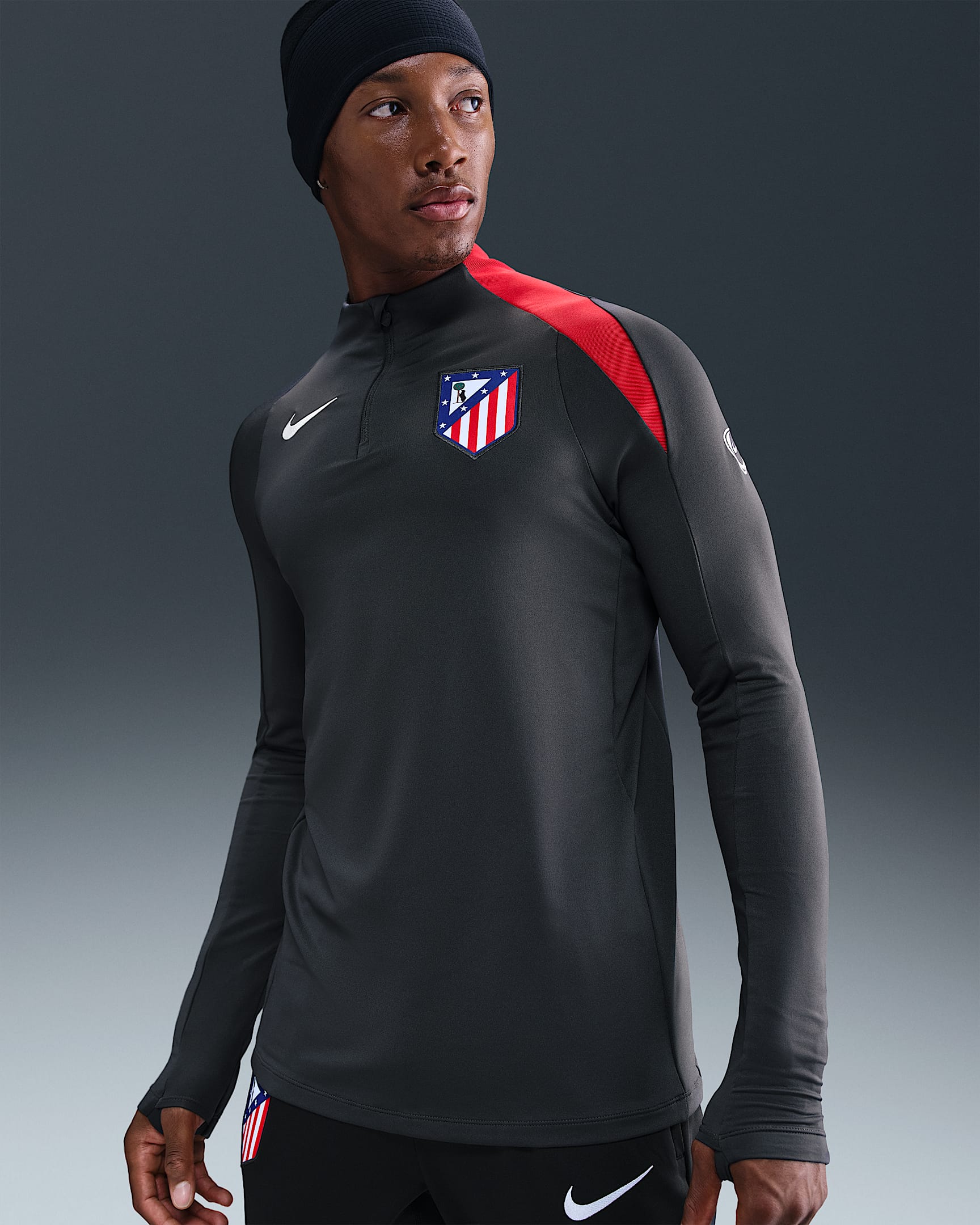 3e haut d'entraînement de foot en maille Nike Dri-FIT Total 90 Atlético Madrid Strike pour homme - Anthracite/Sport Red/Blanc