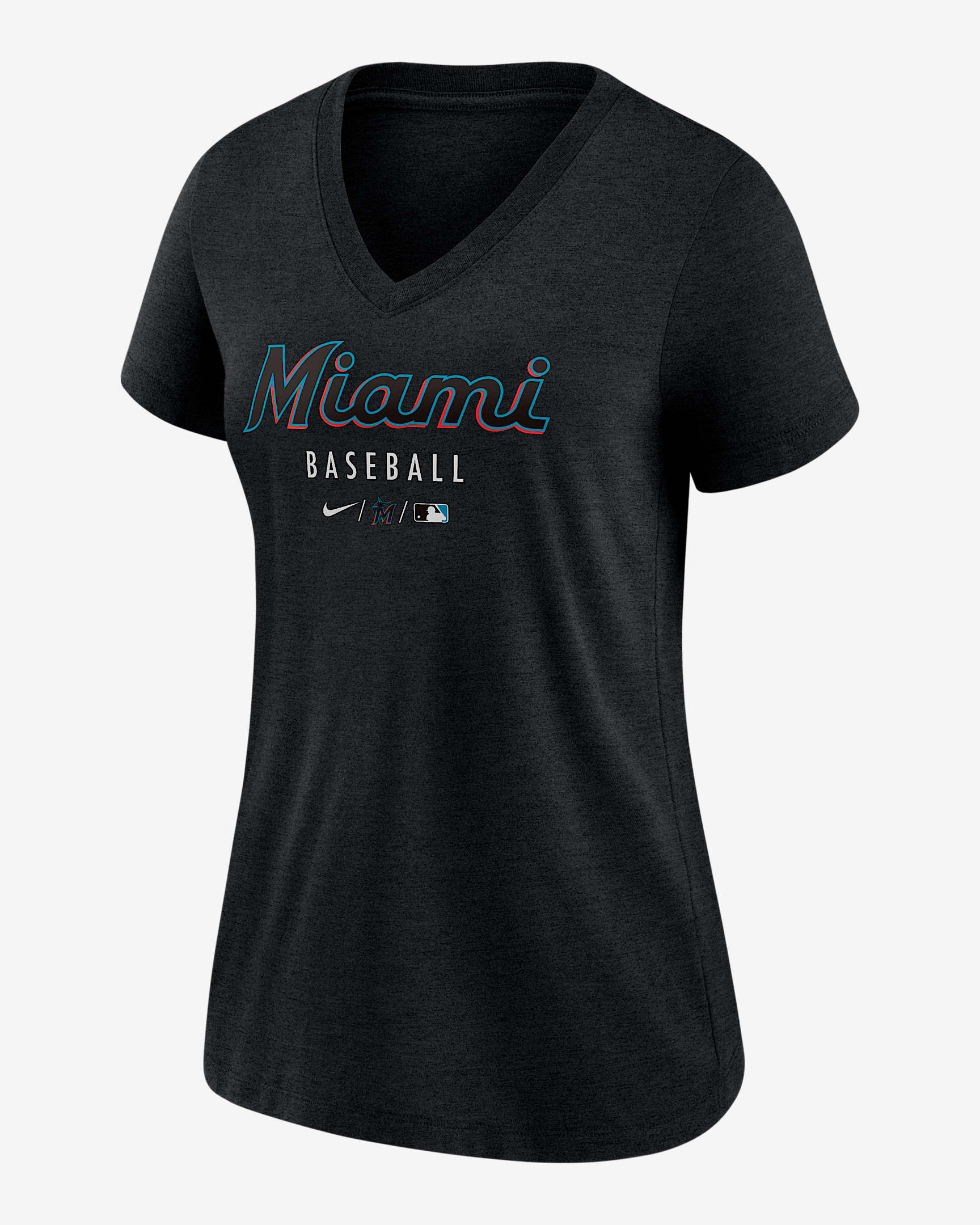 Miami Marlins Authentic Collection Women's Nike MLB V-Neck T-Shirt - Black Heather