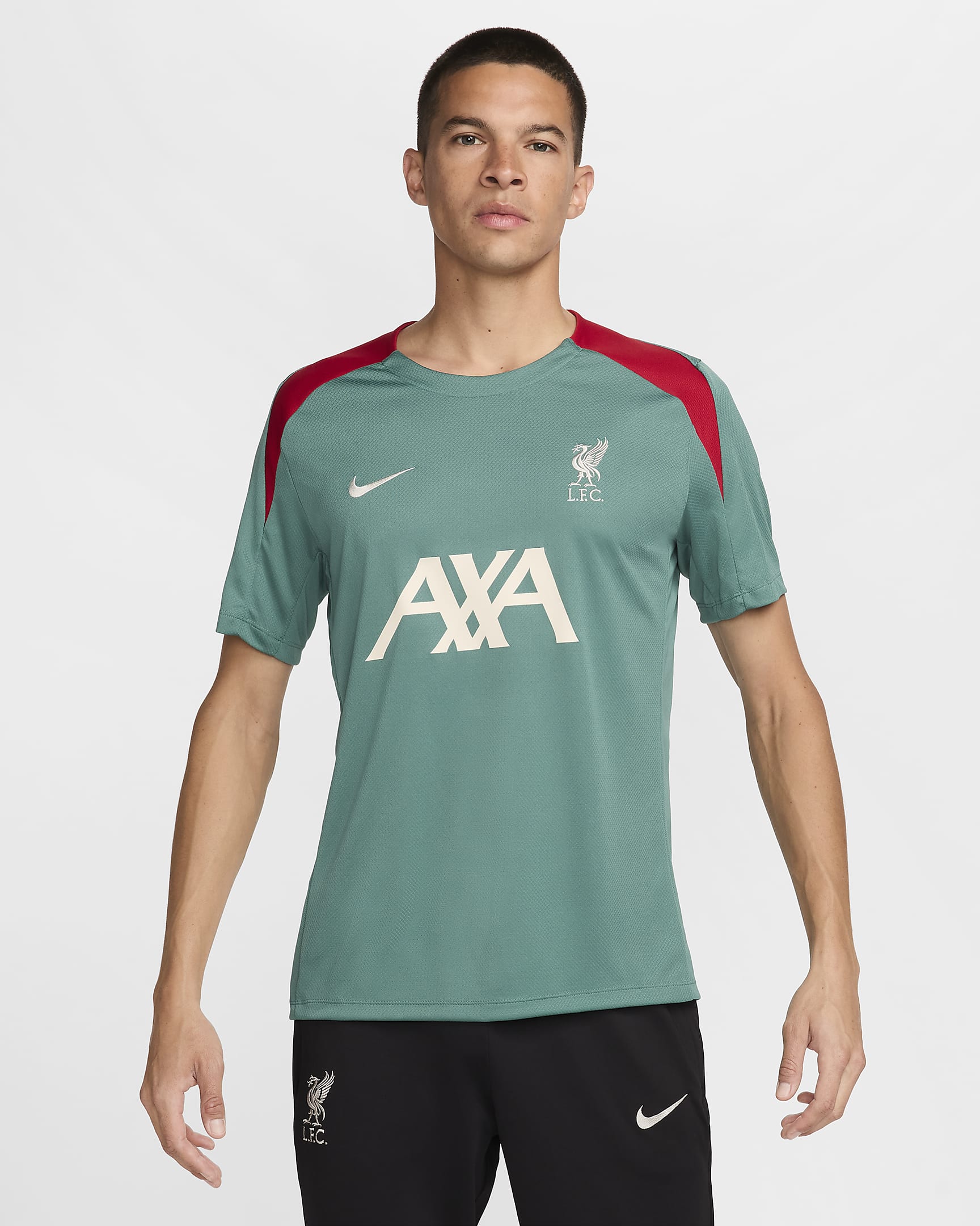 Haut de foot en maille à manches courtes Nike Dri-FIT Liverpool FC Strike pour homme - Bicoastal/Bicoastal/Gym Red/Light Orewood Brown