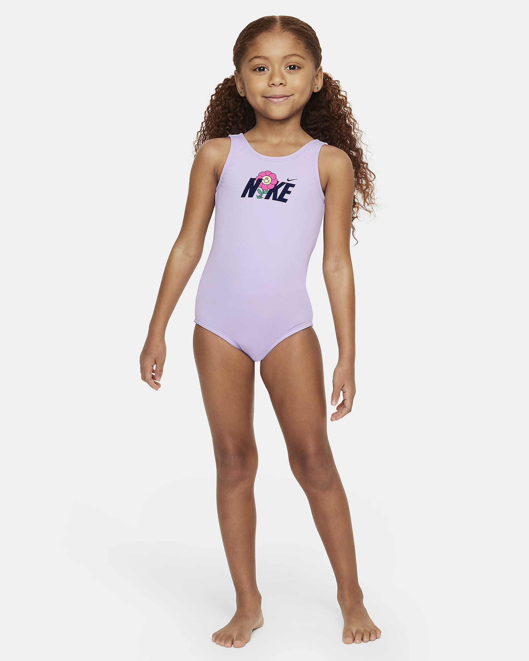 Traje de baño de una pieza con diseño de espalda en U para niñas talla pequeña Nike Swim - Flor de lila