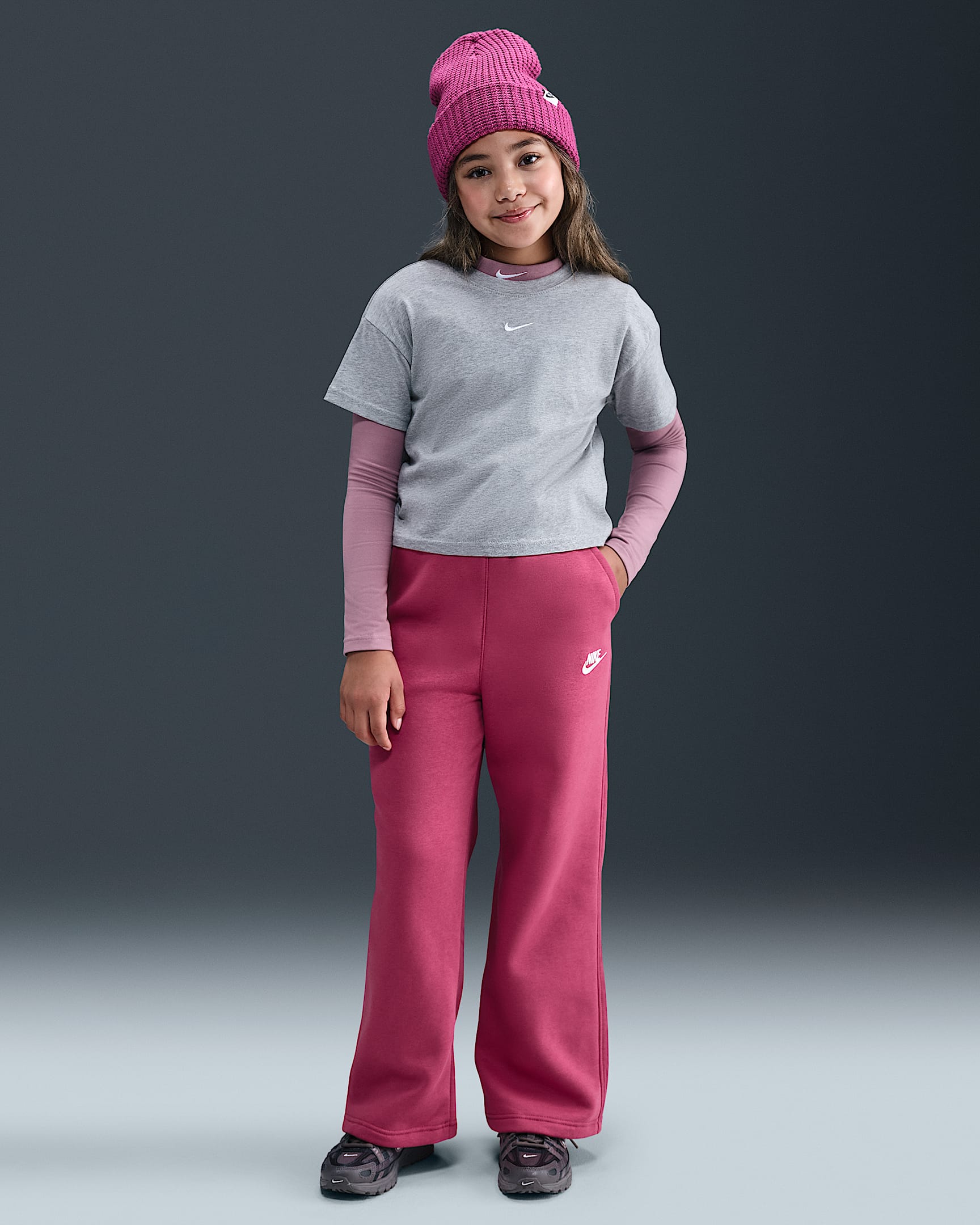 Nike Sportswear Club Fleece Girls' Wide-Leg Pants - Sweet Beet/Sweet Beet/White