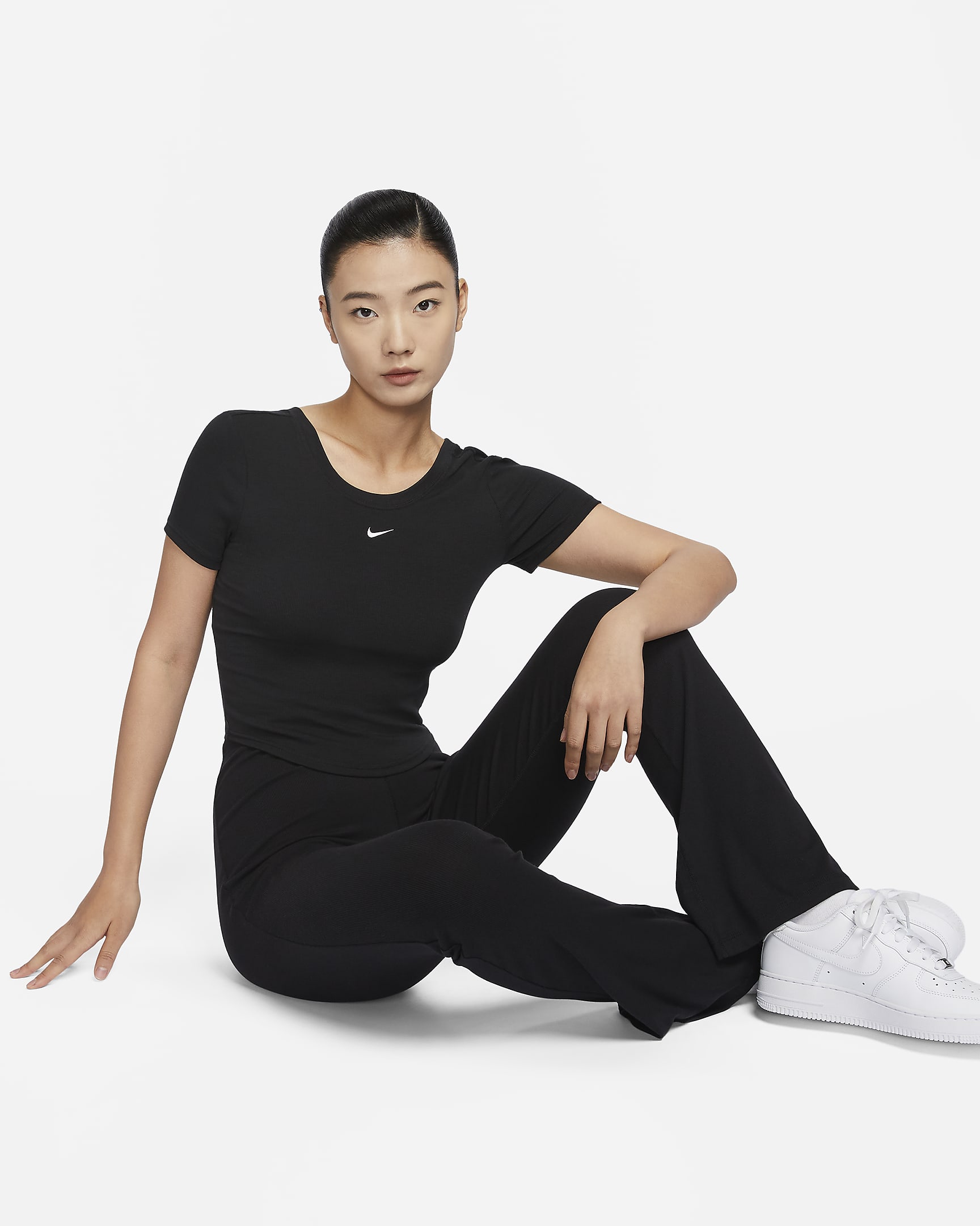 Nike Sportswear Chill Knit Women's Tight Scoop-Back Short-Sleeve Mini-Rib Top - Black/Sail