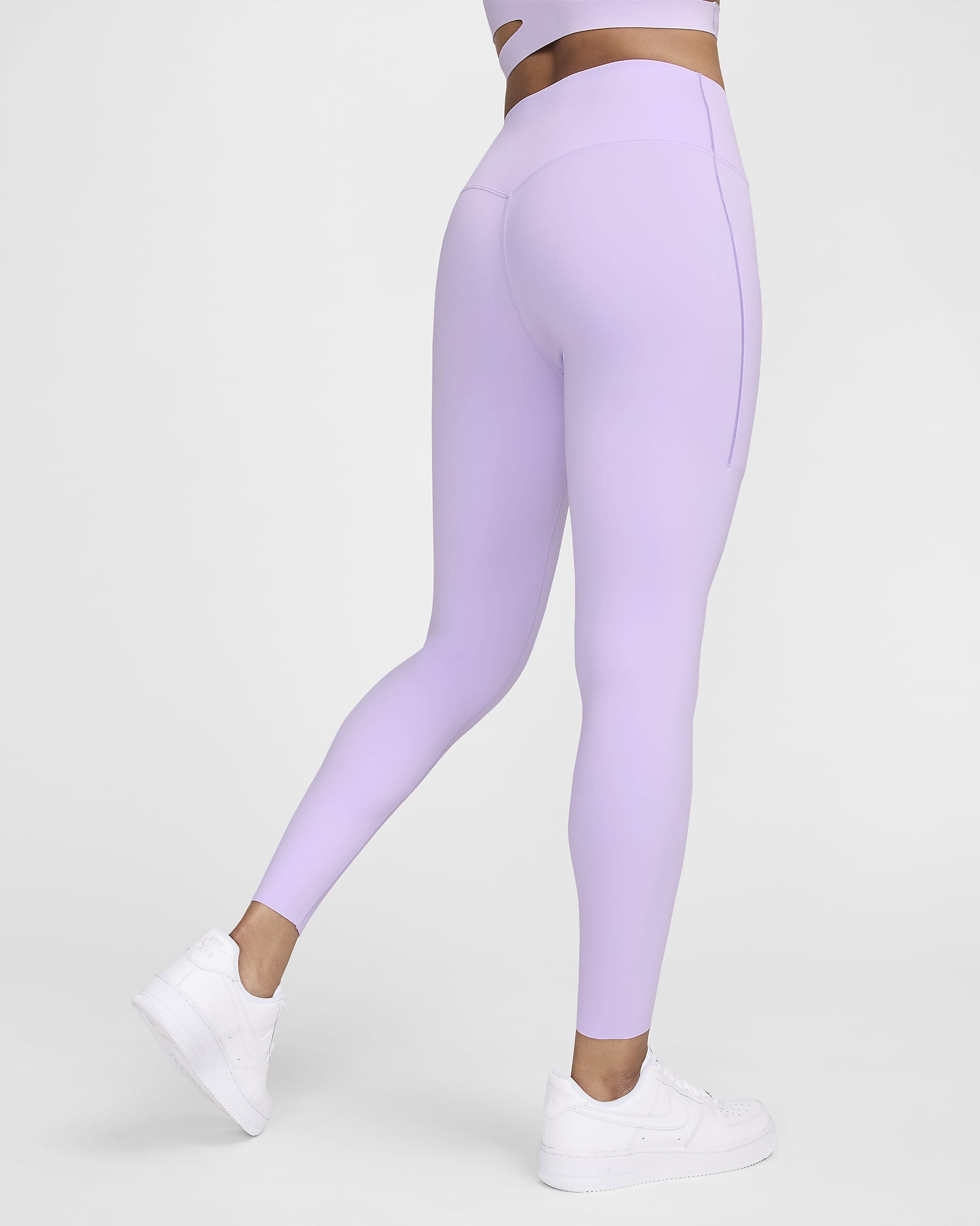 Nike Universa Women's Medium-Support Mid-Rise 7/8 Leggings with Pockets - Lilac Bloom/Black