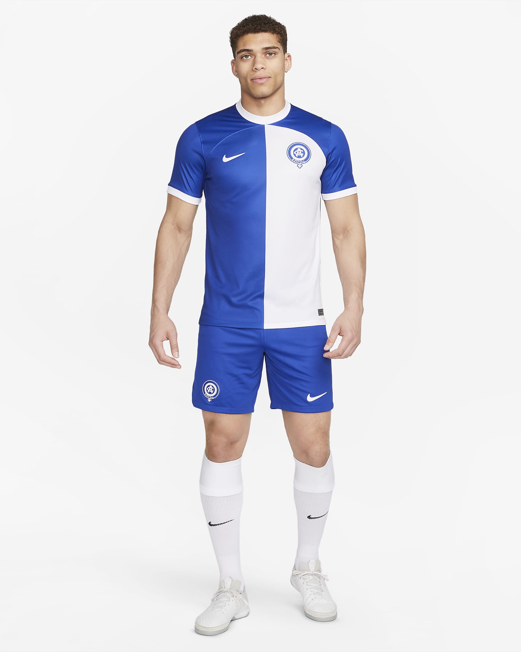 Jersey de fútbol Nike Dri-FIT del Atlético de Madrid visitante 2023/24 Stadium para hombre - Azul eléctrico/Blanco/Blanco