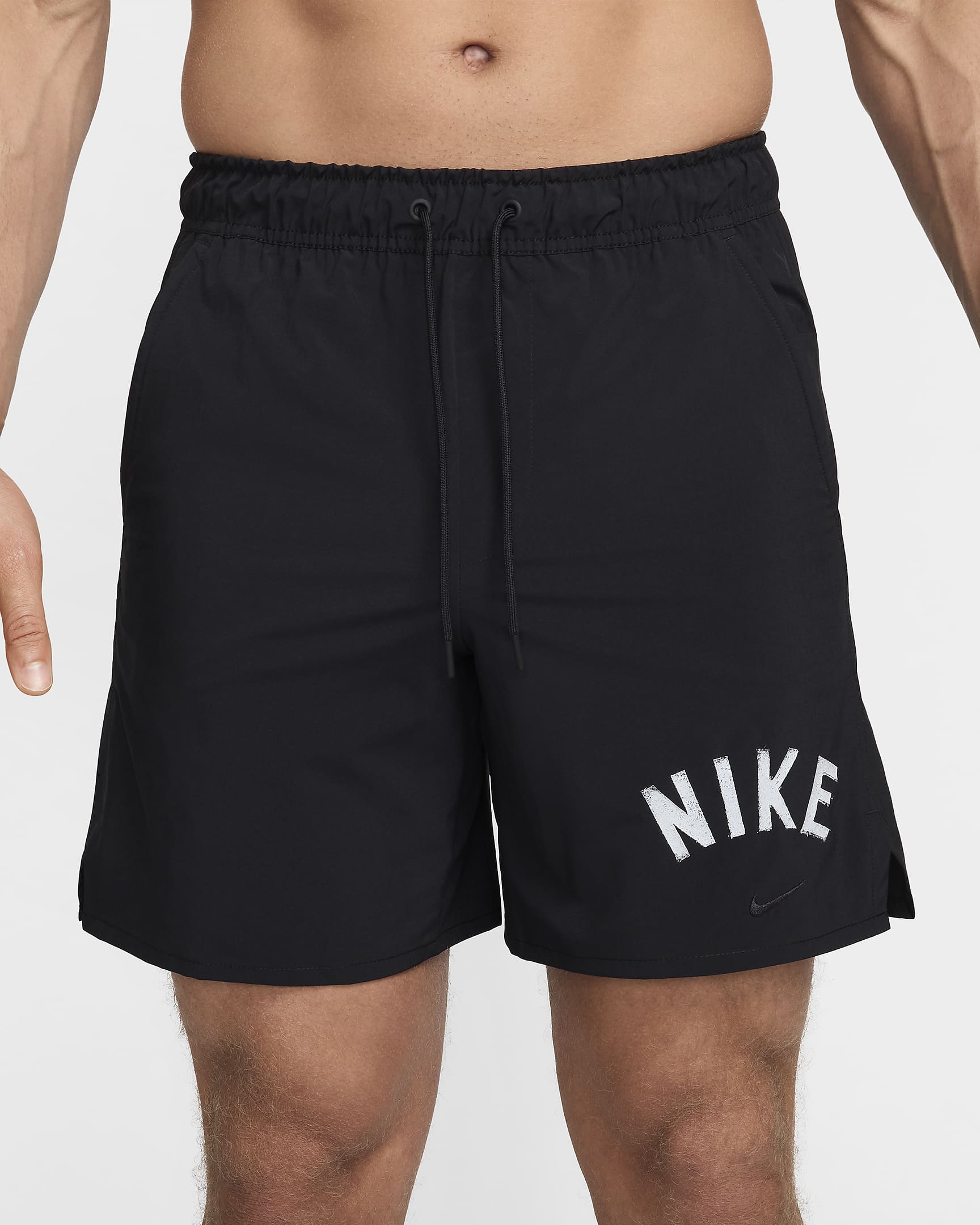 Shorts versátiles Dri-FIT de 18 cm sin forro para hombre Nike Unlimited Swoosh - Negro/Blanco