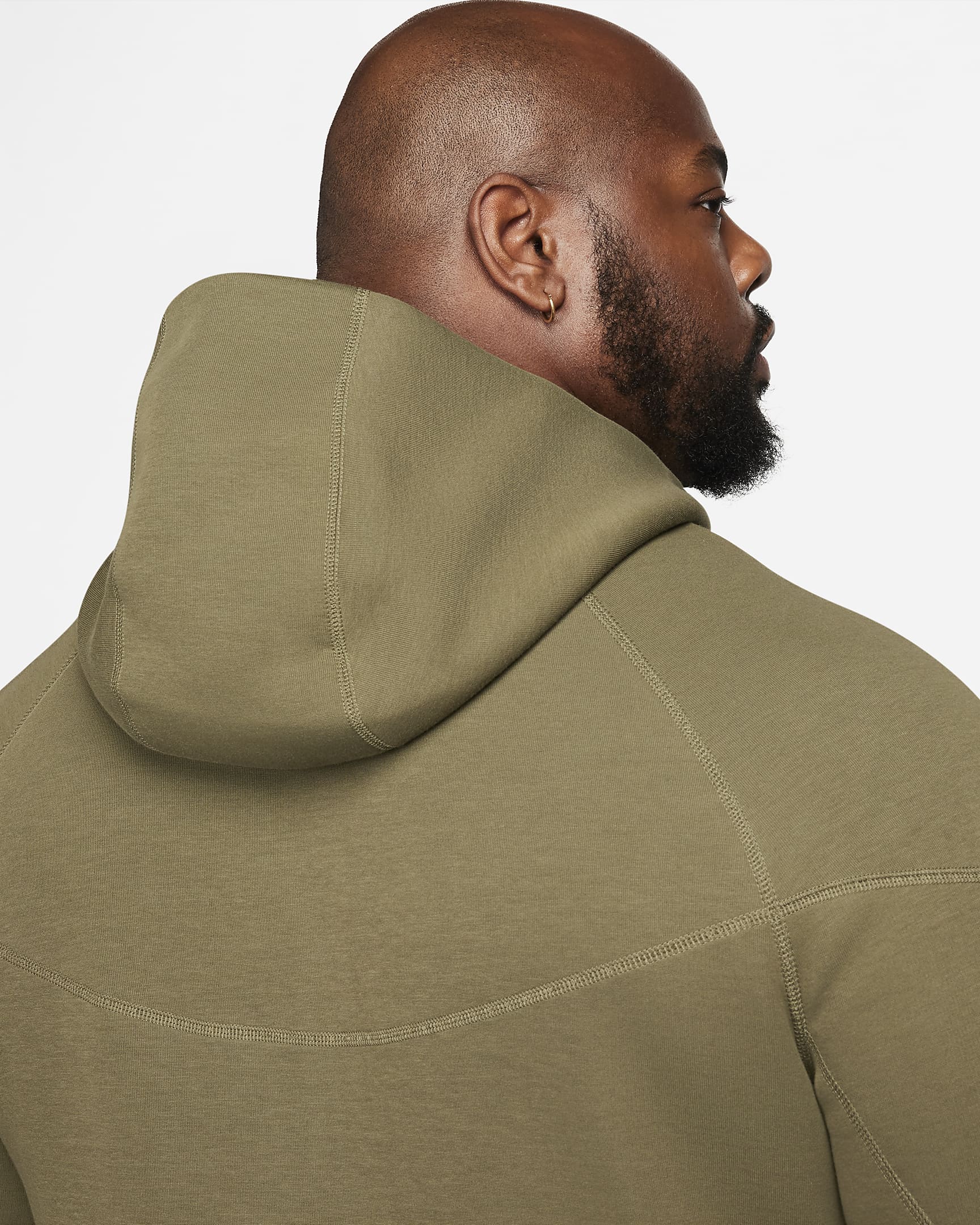 Pánská mikina s kapucí a dlouhým zipem Nike Sportswear Tech Fleece Windrunner - Medium Olive/Černá