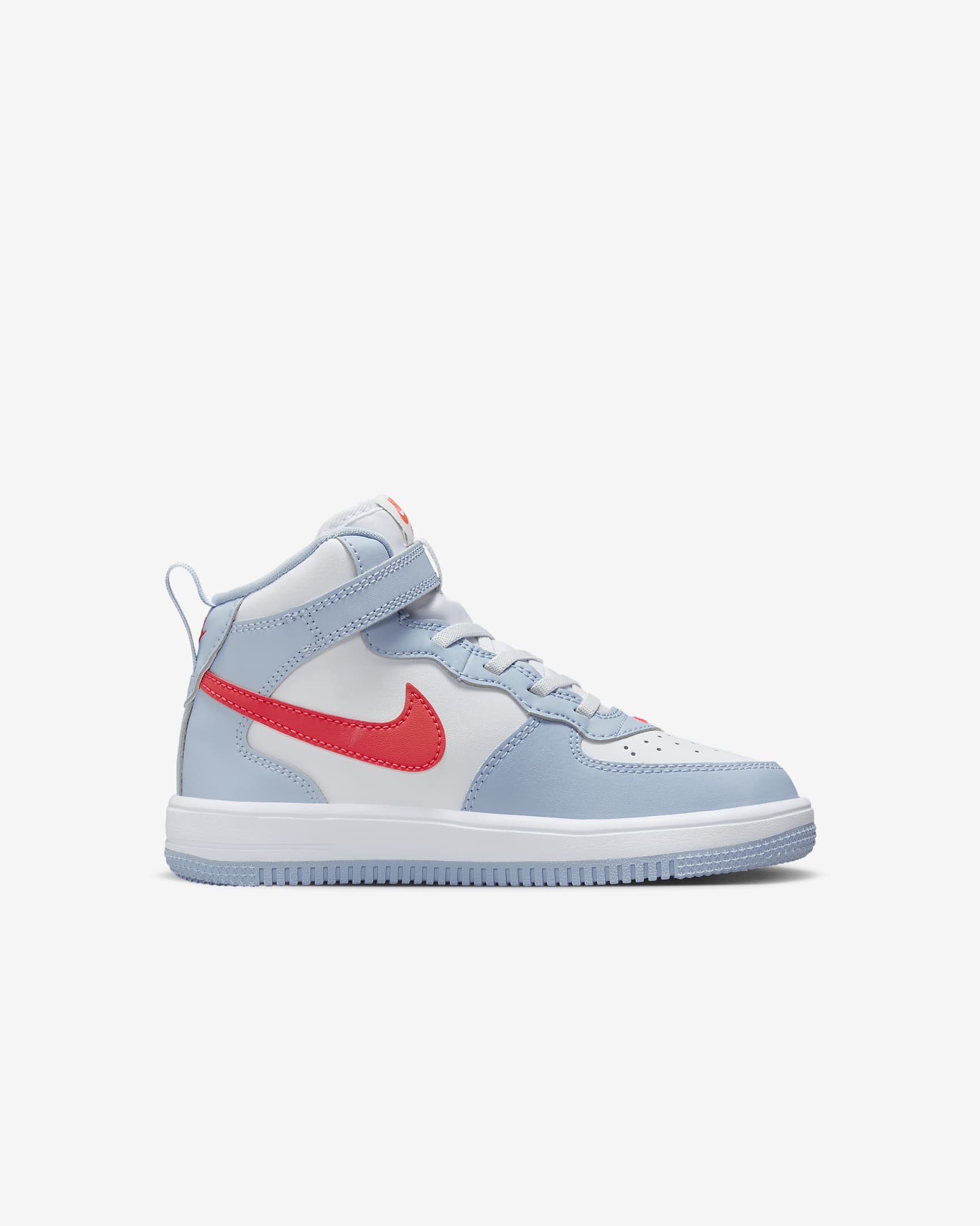 Nike Force 1 Mid EasyOn Younger Kids' Shoes - Light Armoury Blue/White/Bright Crimson