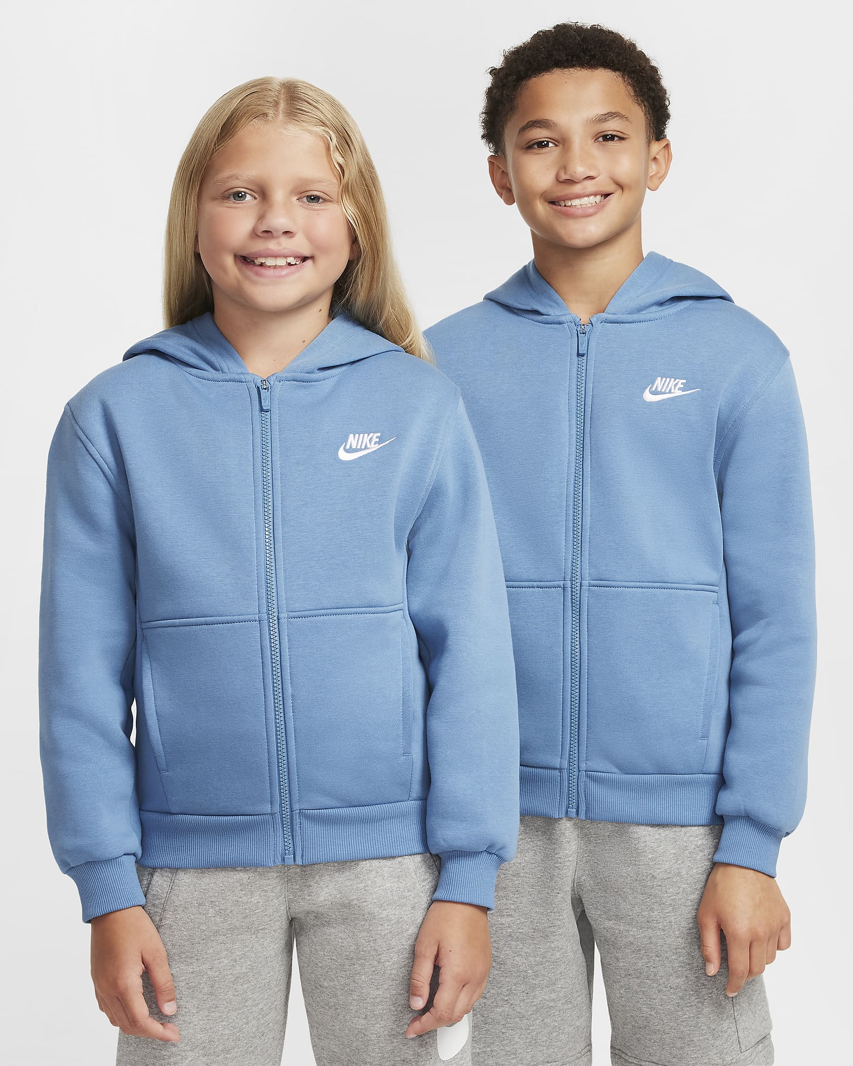 Nike Sportswear Club Fleece hettejakke med hel glidelås til store barn - Aegean Storm/Hvit