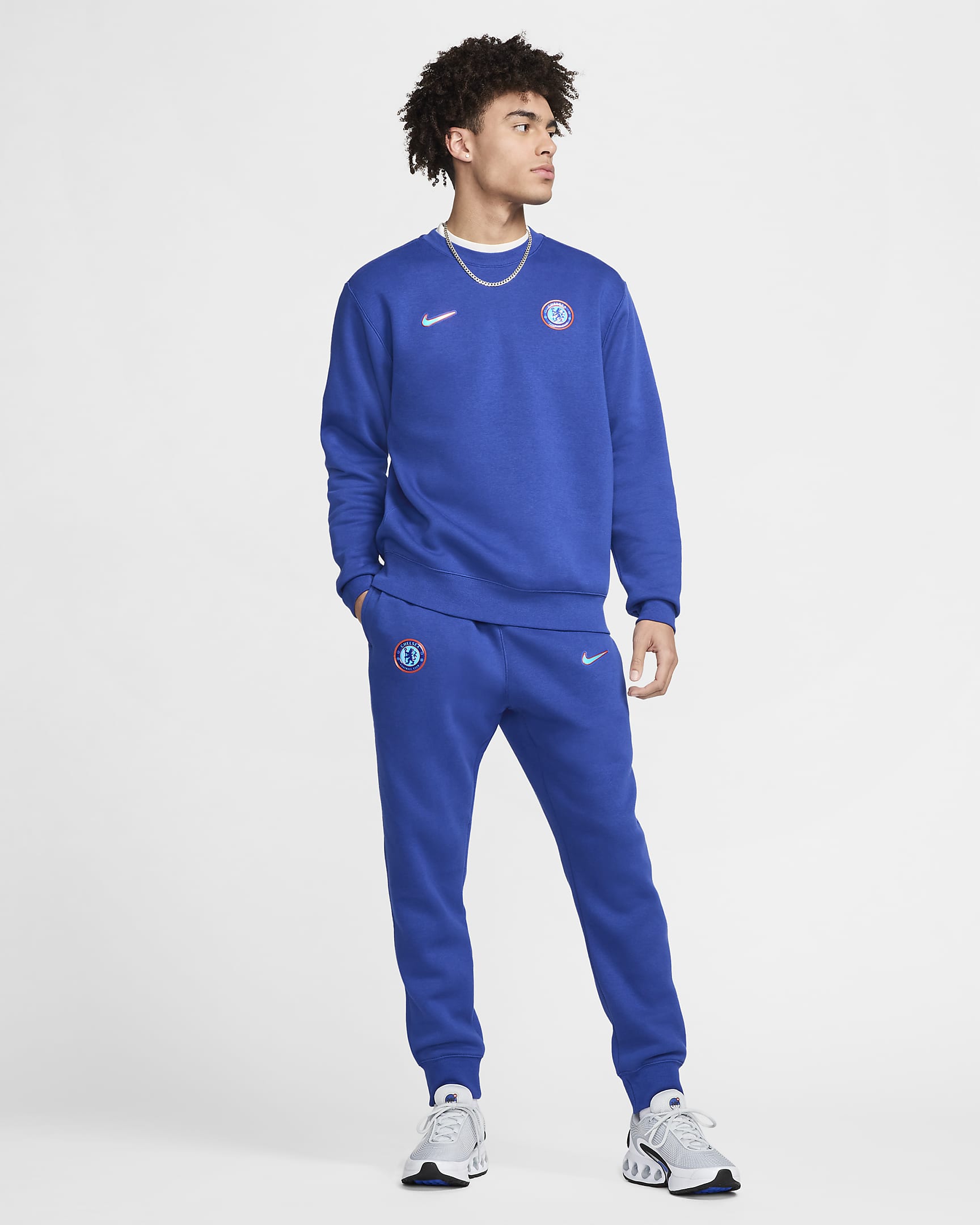 Chelsea FC Club Nike Football-sweatshirt med rund hals til mænd - Rush Blue/hvid